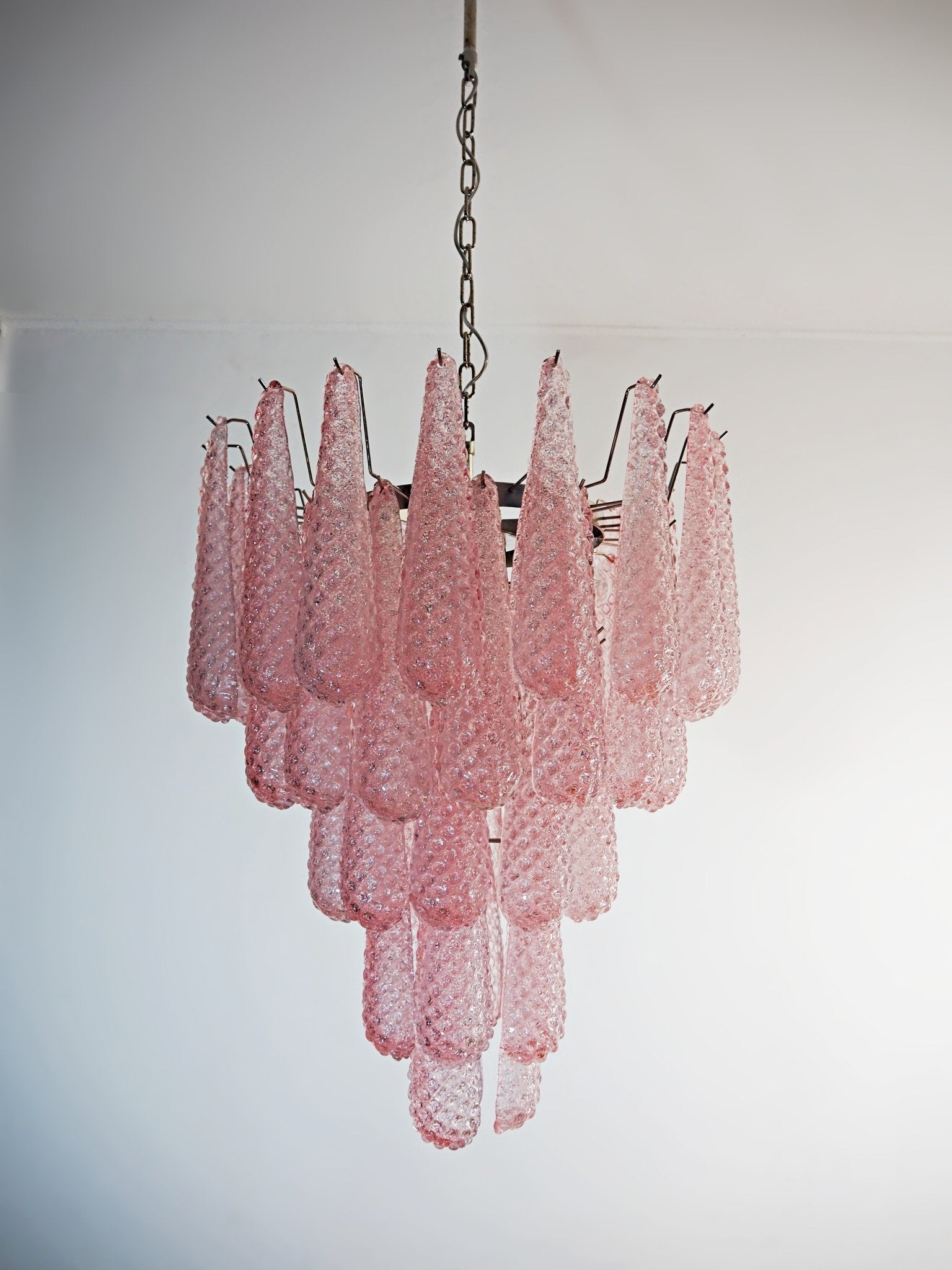 Aurora Chandelier Pink Droplet Murano Glass Diamond Pattern Waterfall