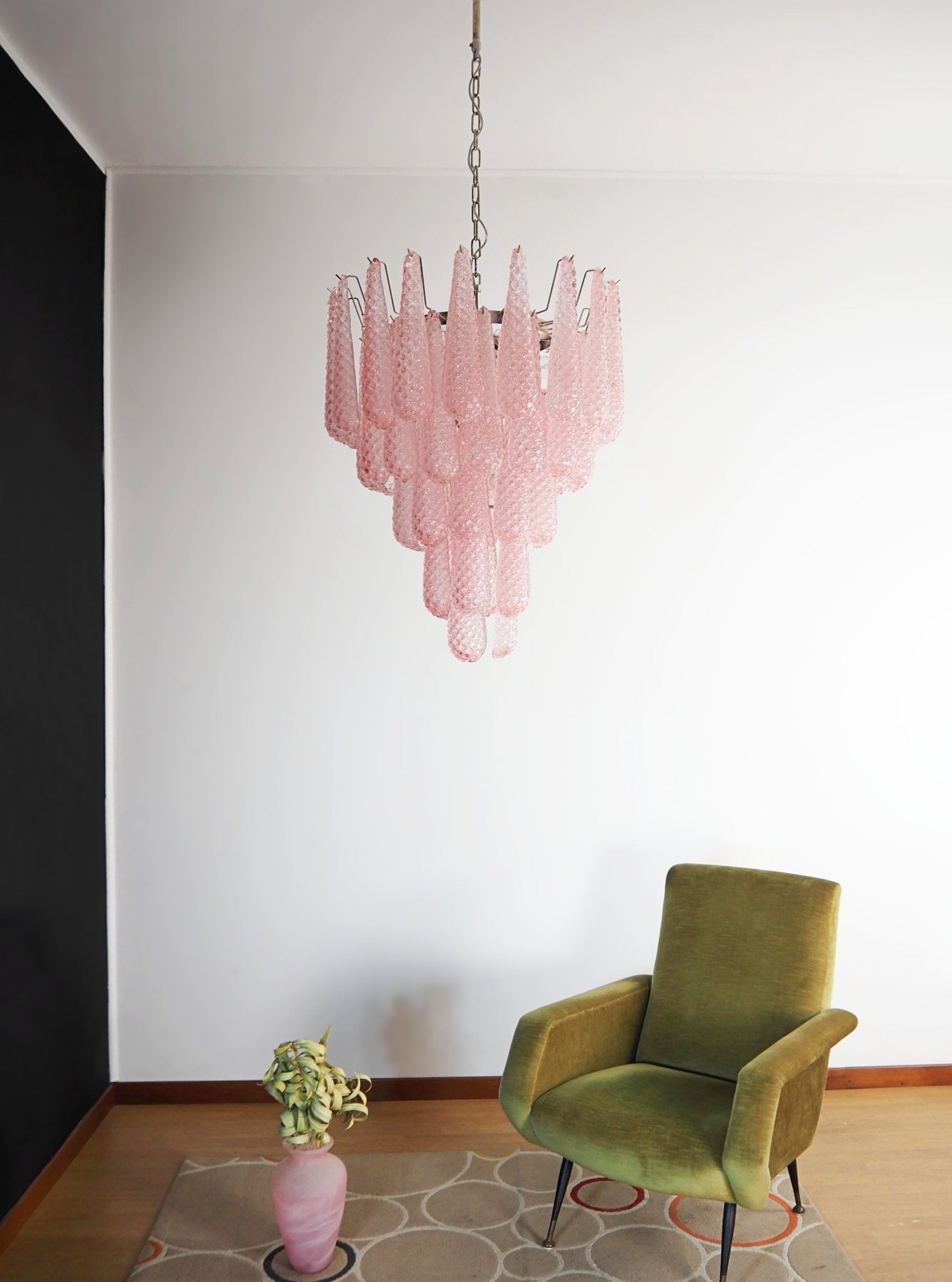 Aurora Chandelier Pink Droplet Murano Glass Diamond Pattern Waterfall