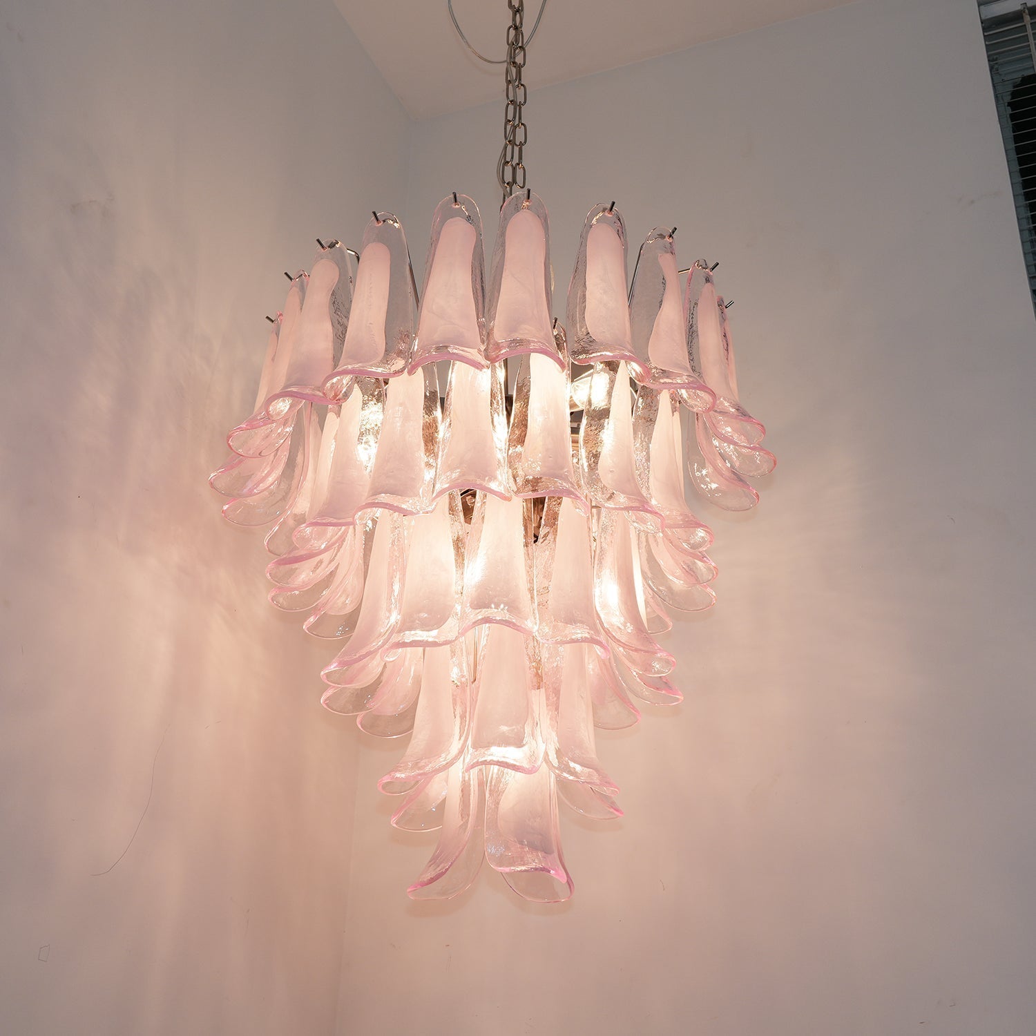 Aurora Chandelier Pink Murano Glass Petals Cascade