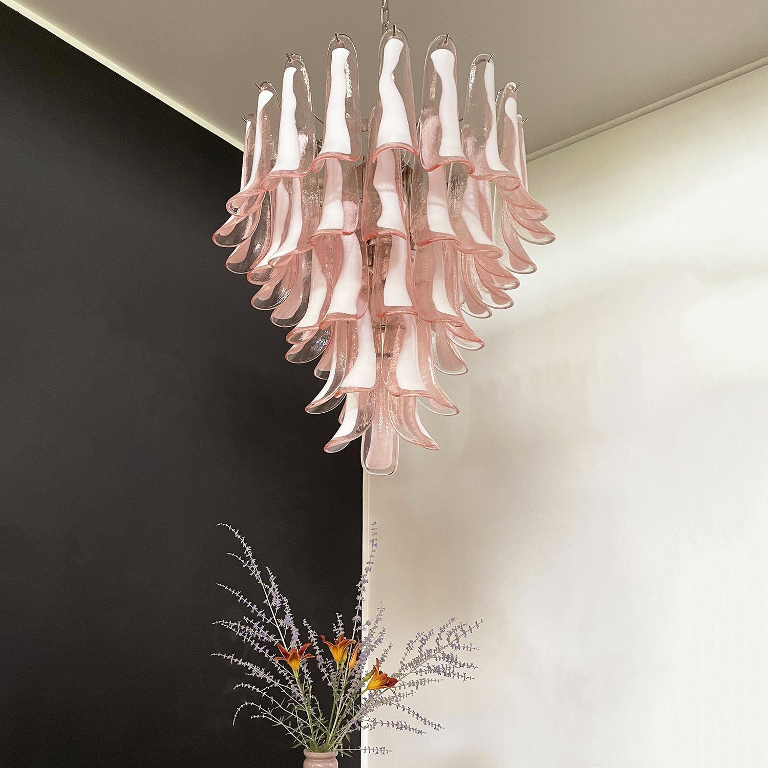 Aurora Chandelier Pink Murano Glass Petals Cascade