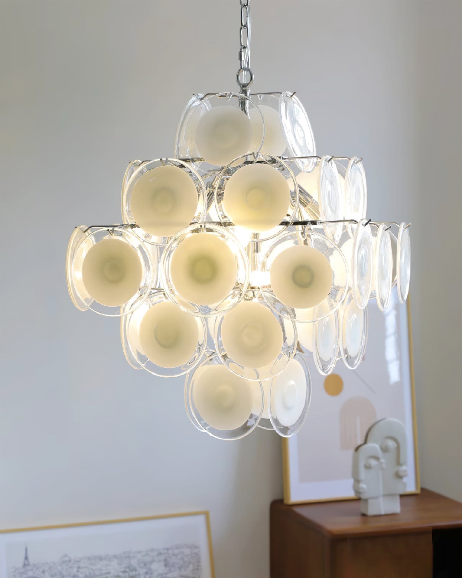 Aurora Chandelier White Murano Glass Discs Cluster