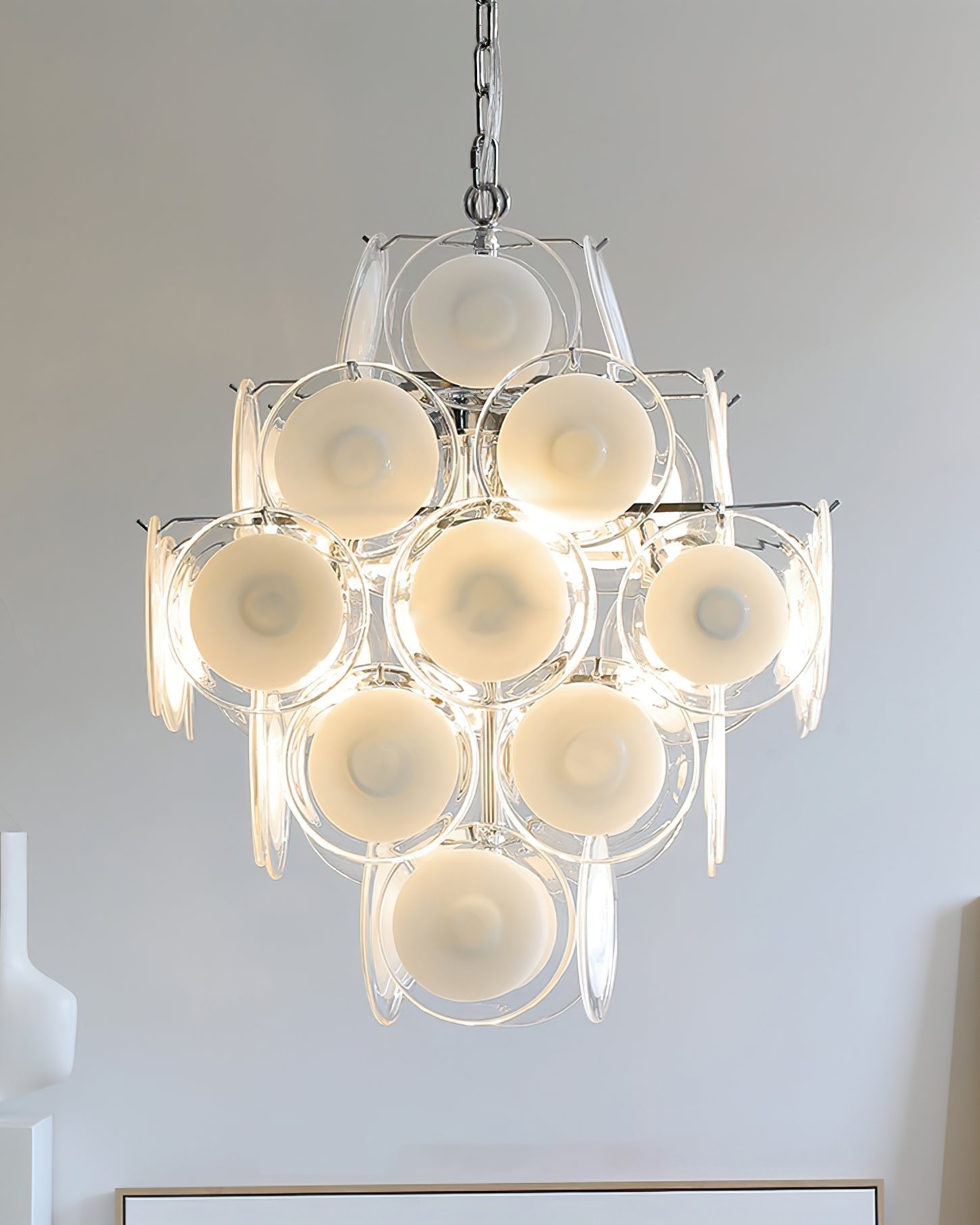 Aurora Chandelier White Murano Glass Discs Cluster