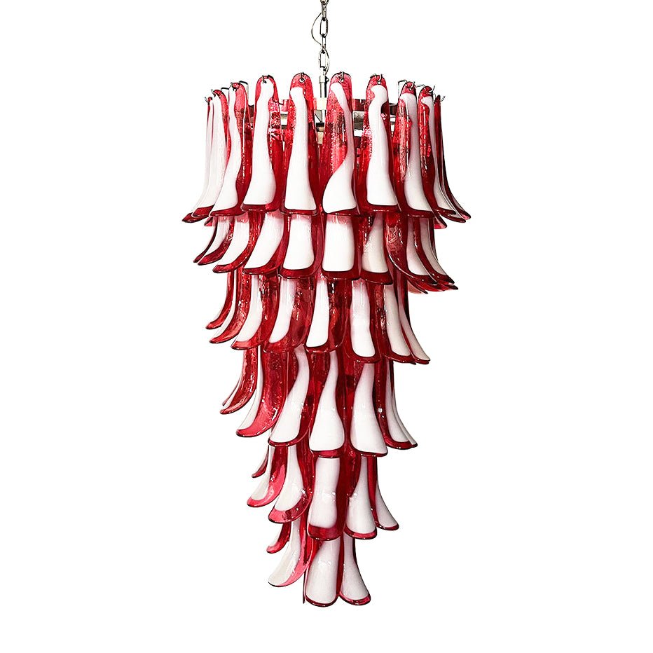 Aurora Chandelier Red White Murano Spiral Petals