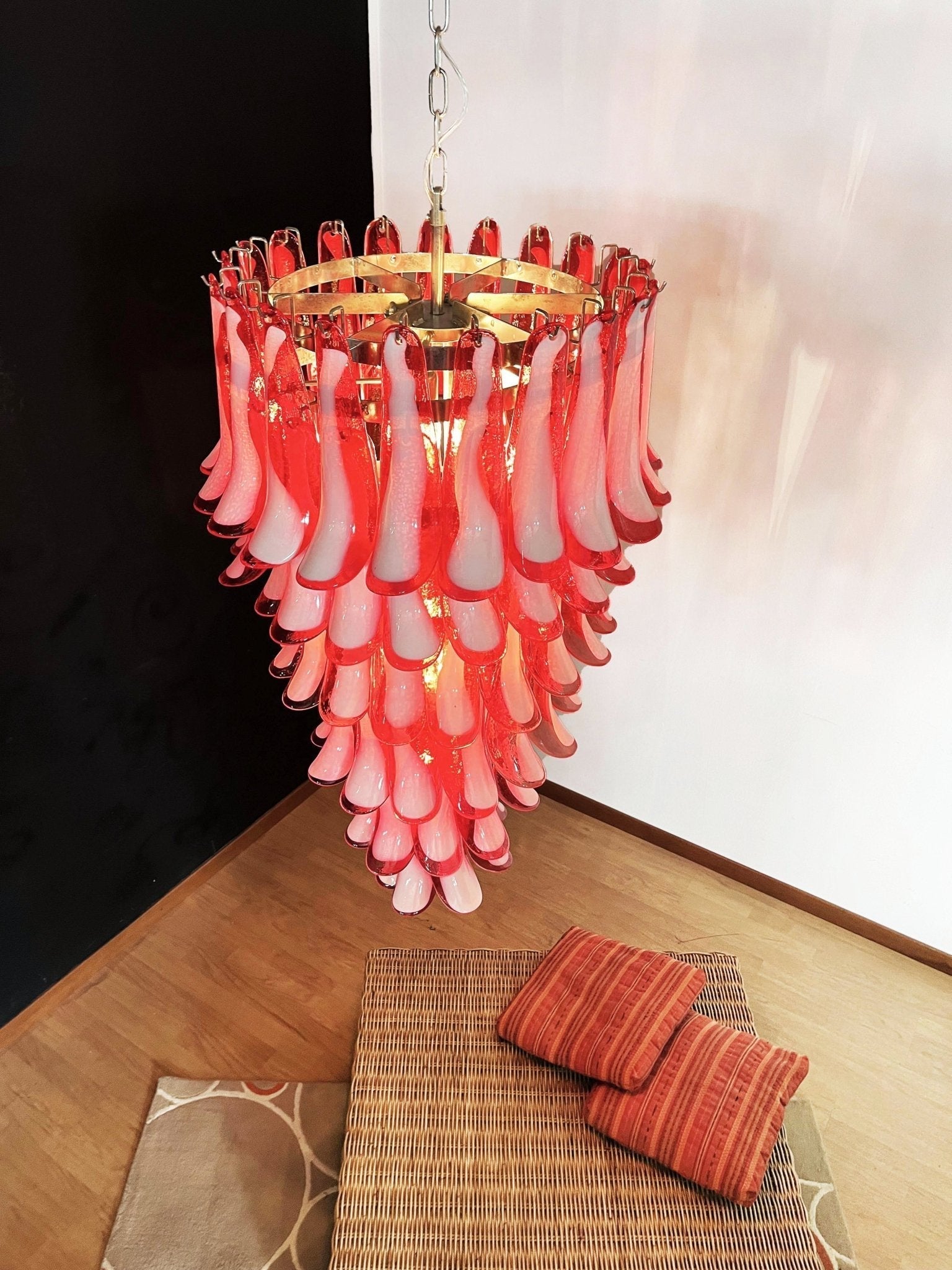 Aurora Chandelier Red White Murano Spiral Petals