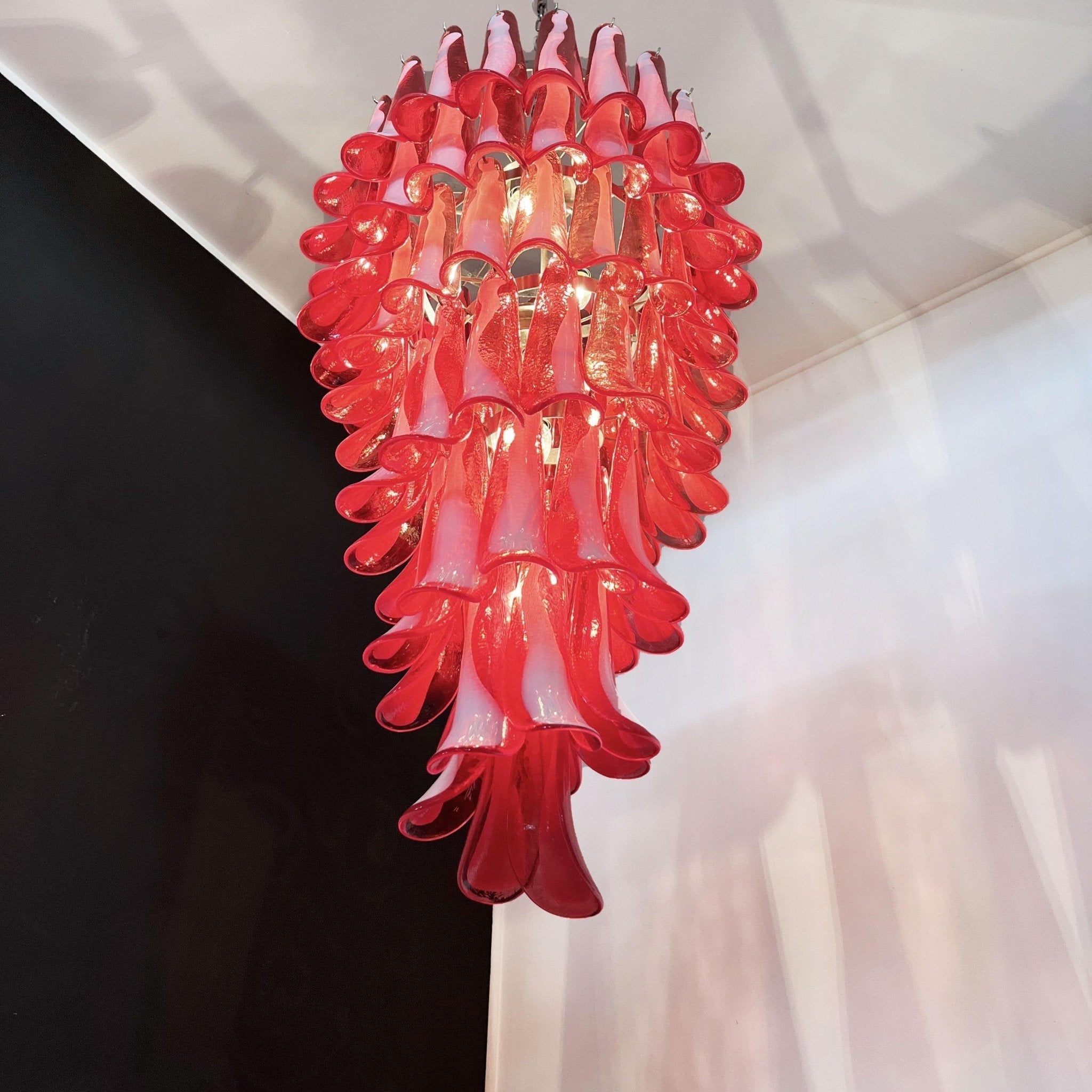 Aurora Chandelier Red White Murano Spiral Petals