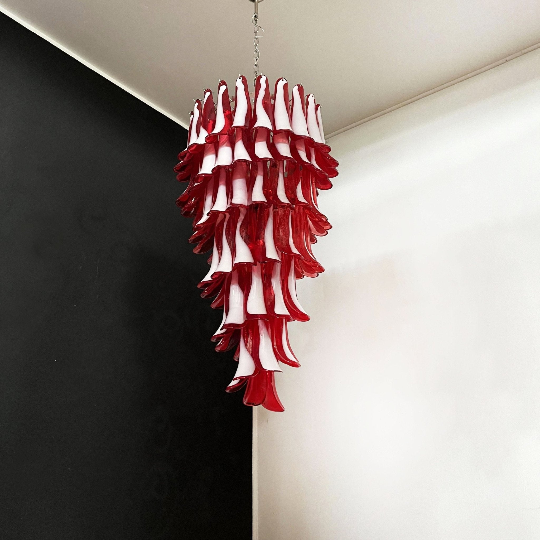 Aurora Chandelier Red White Murano Spiral Petals