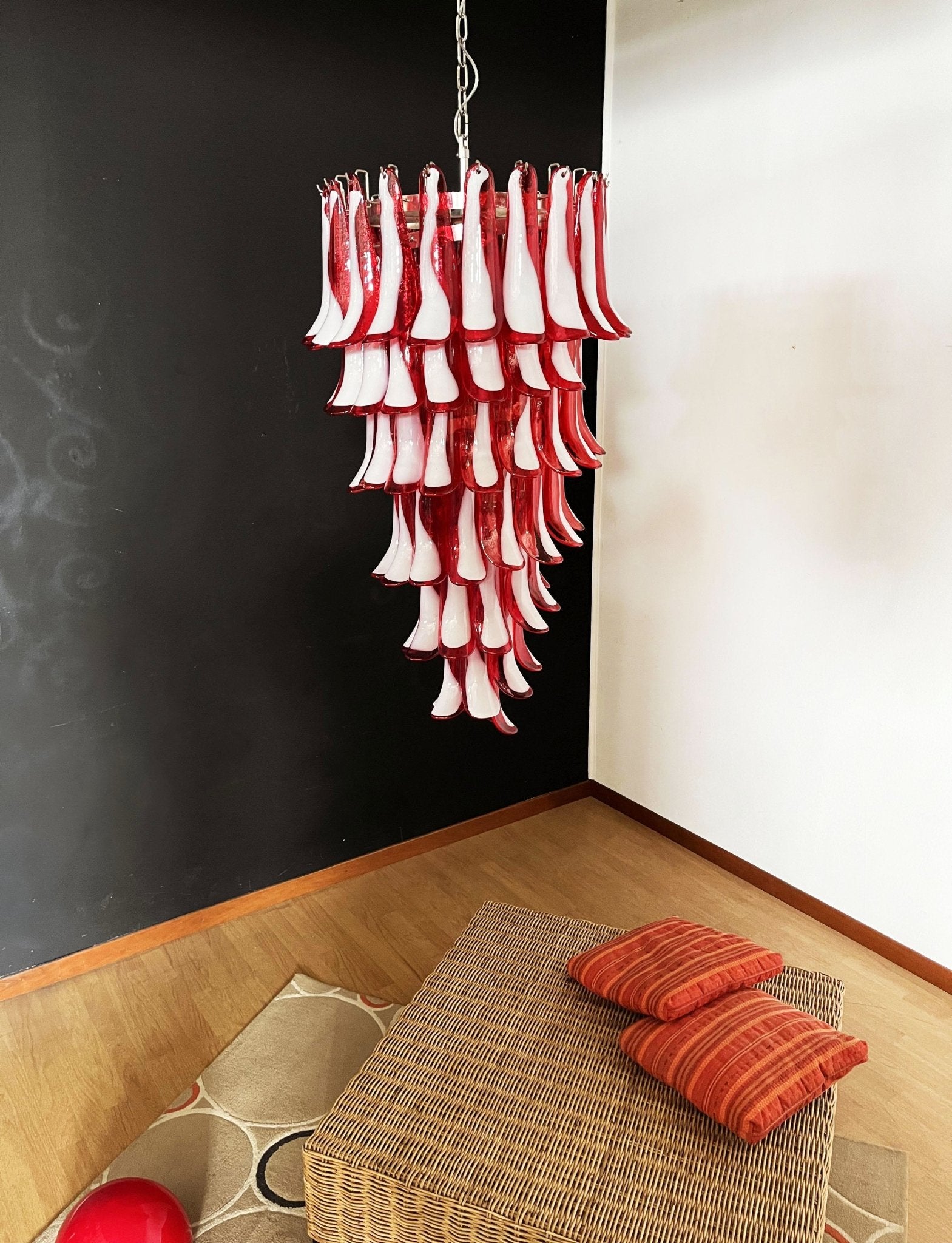 Aurora Chandelier Red White Murano Spiral Petals