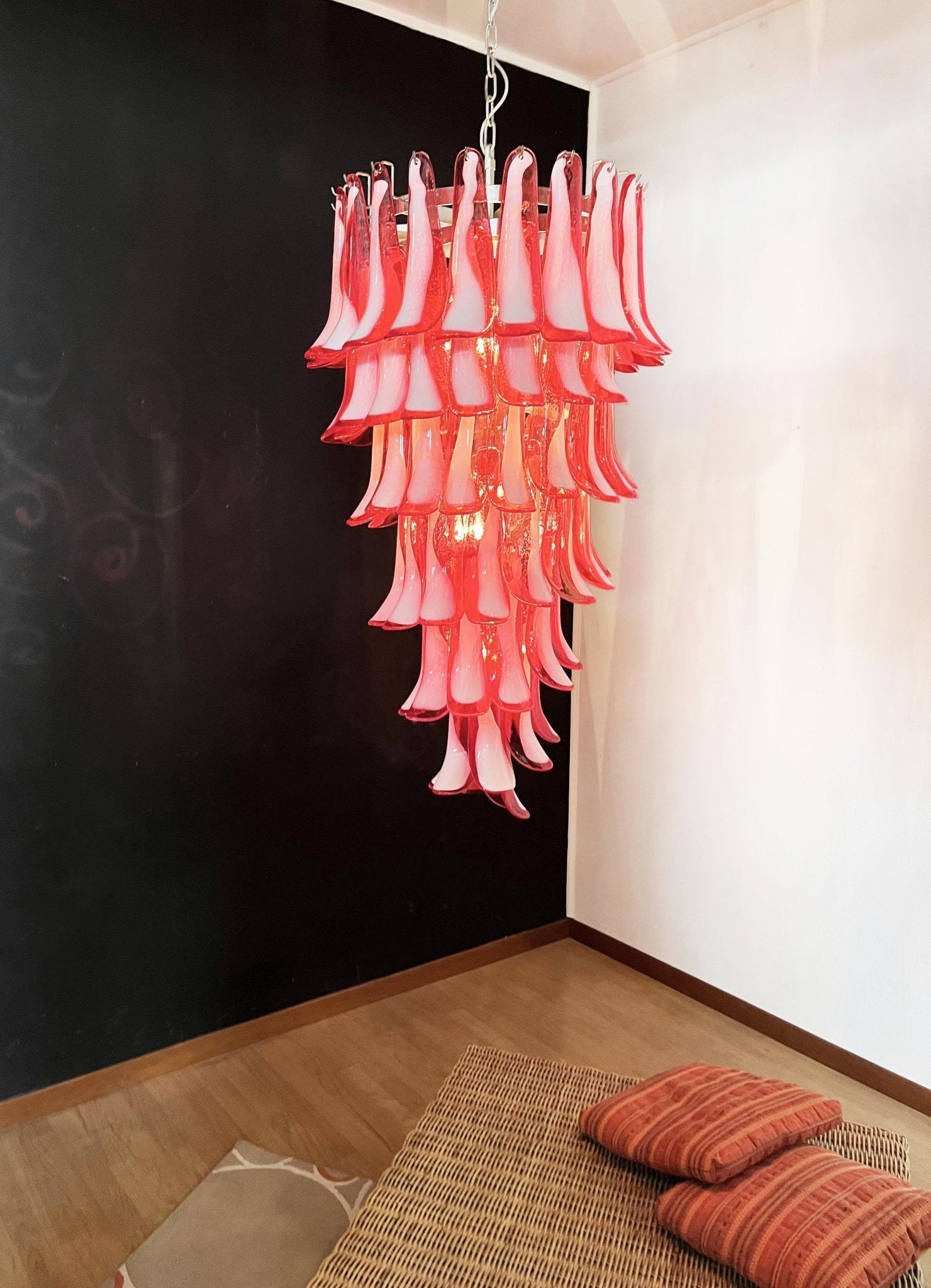 Aurora Chandelier Red White Murano Spiral Petals