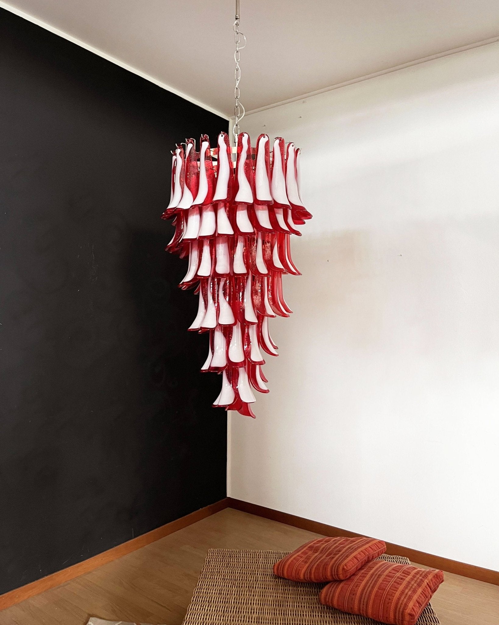 Aurora Chandelier Red White Murano Spiral Petals