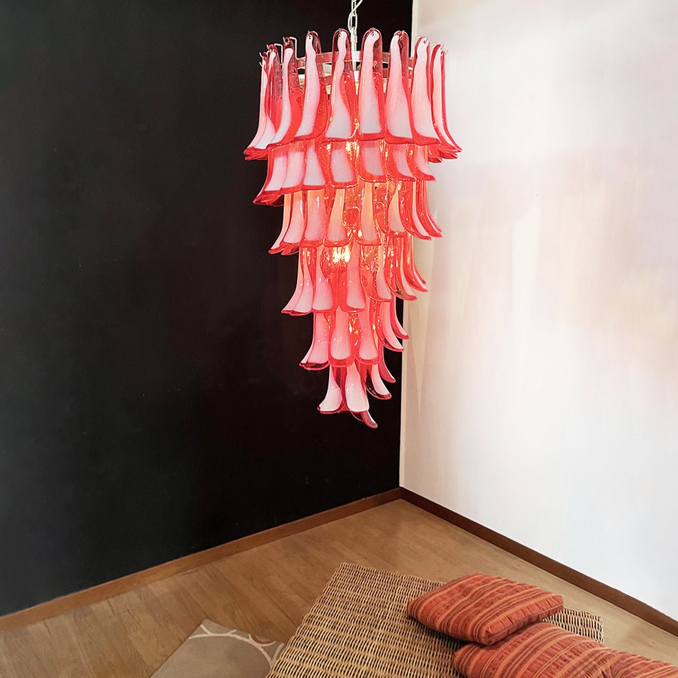 Aurora Chandelier Red White Murano Spiral Petals