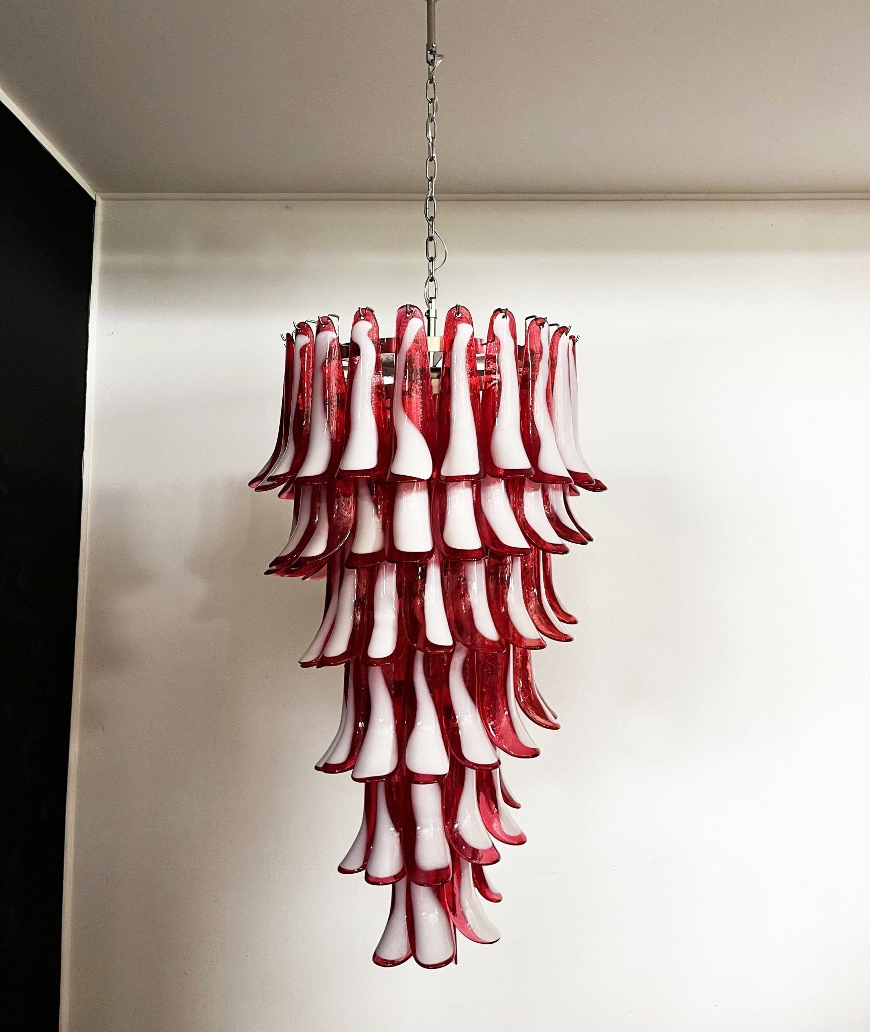 Aurora Chandelier Red White Murano Spiral Petals