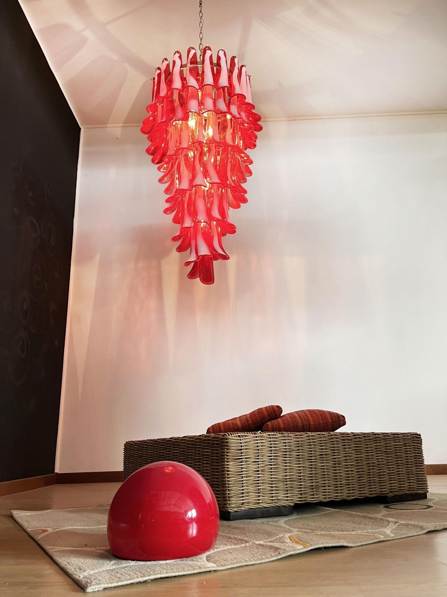 Aurora Chandelier Red White Murano Spiral Petals