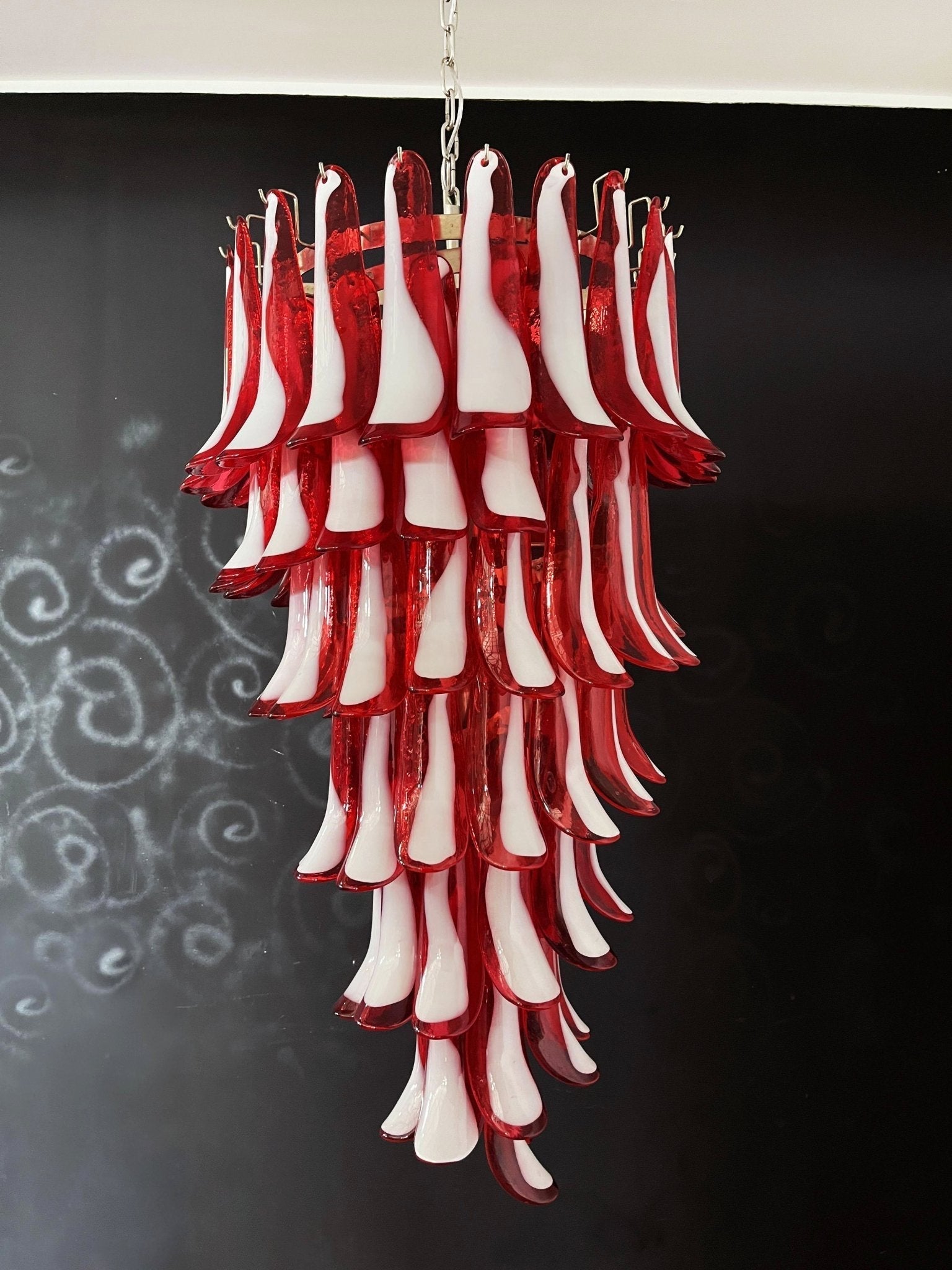 Aurora Chandelier Red White Murano Spiral Petals