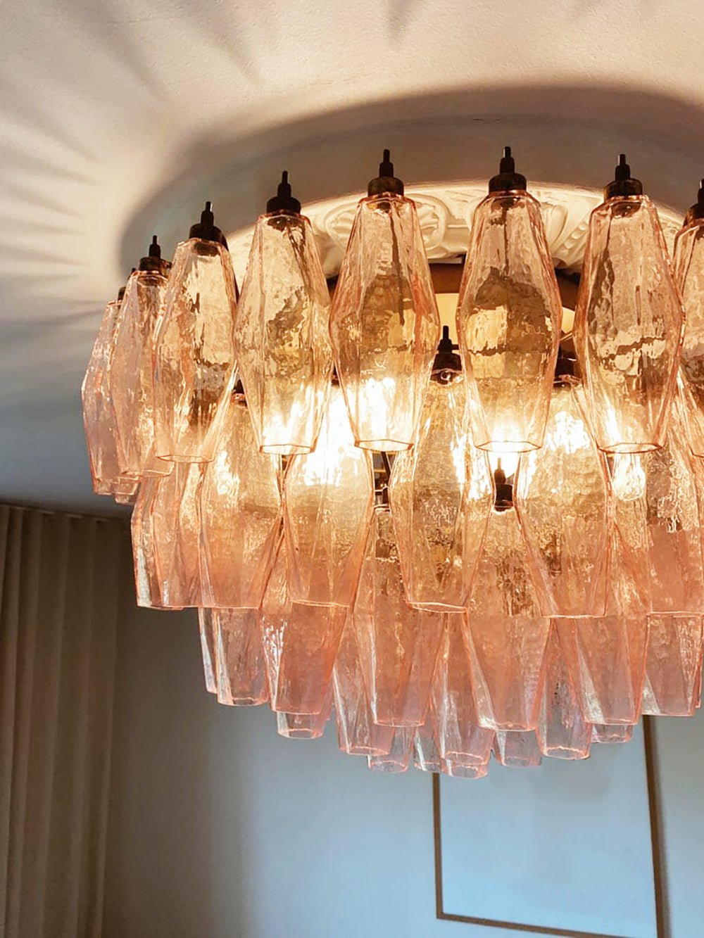Aurora Ceiling Lamp Pink Rhombus Glass Layered Vintage Elegance - Neutralighting
