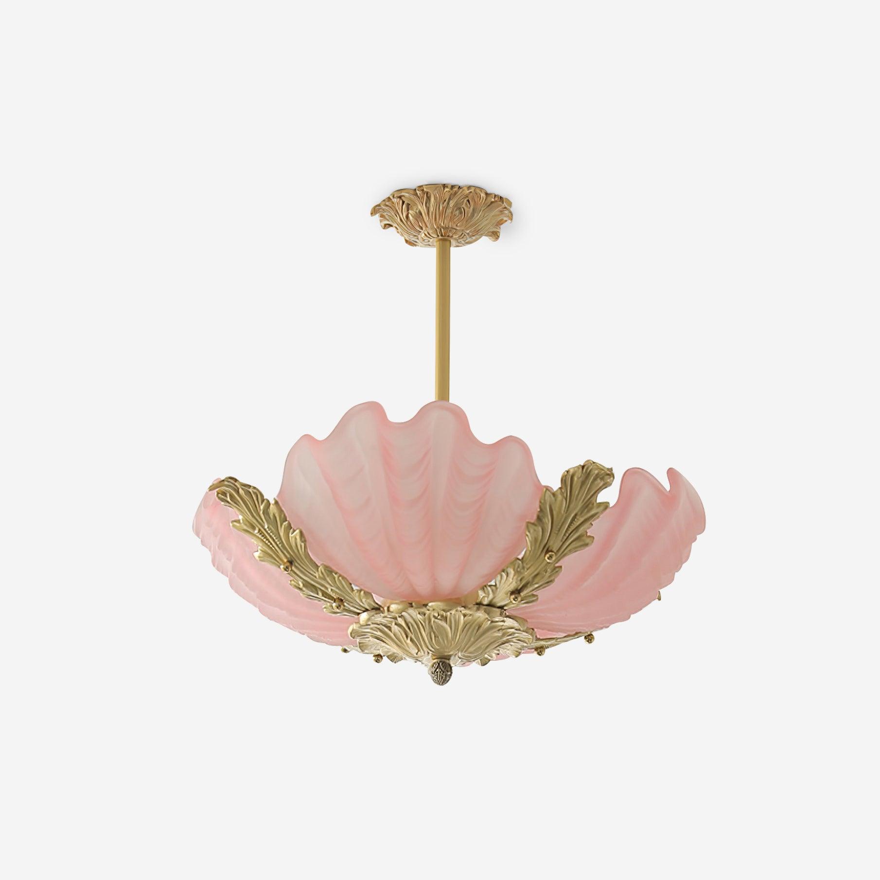 Pendant Lamp Pink Murano Shell with Brass Baroque