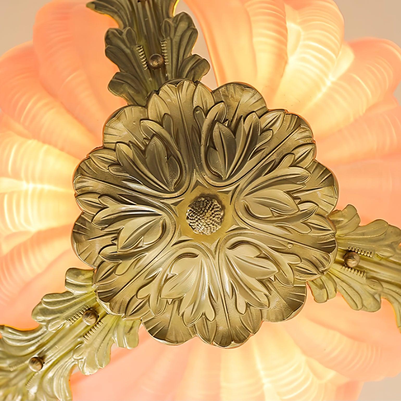 Pendant Lamp Pink Murano Shell with Brass Baroque