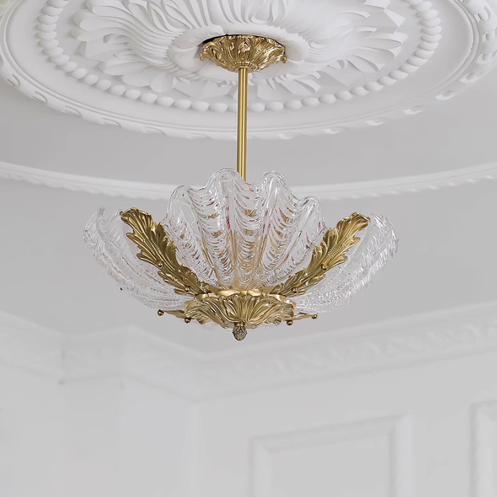 Pendant Lamp Pink Murano Shell with Brass Baroque