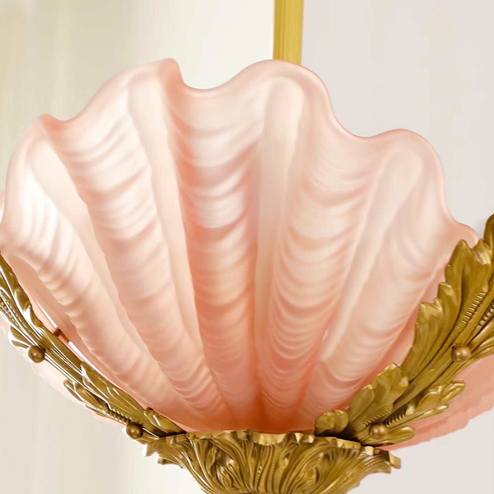 Pendant Lamp Pink Murano Shell with Brass Baroque