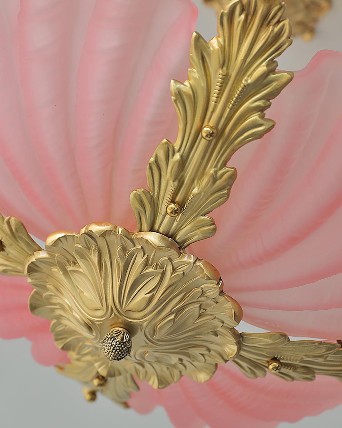 Pendant Lamp Pink Murano Shell with Brass Baroque