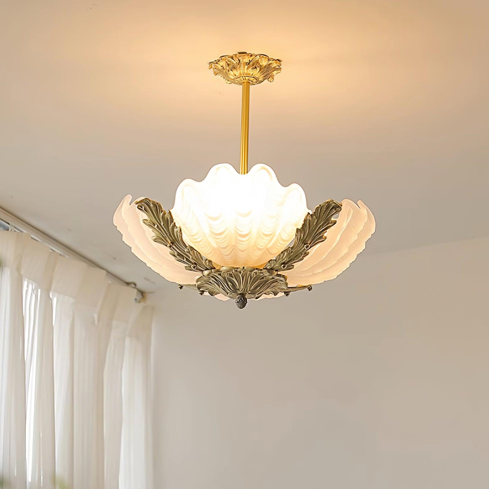Pendant Lamp Pink Murano Shell with Brass Baroque