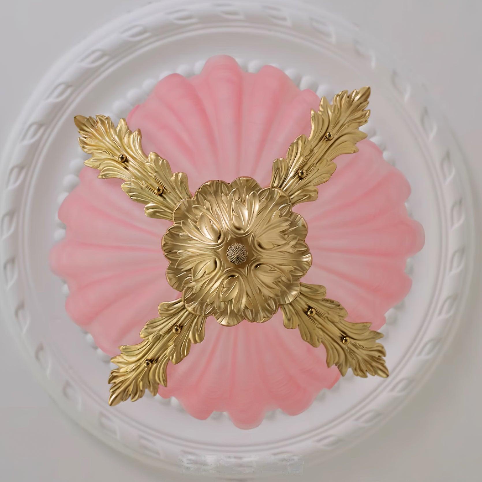 Pendant Lamp Pink Murano Shell with Brass Baroque
