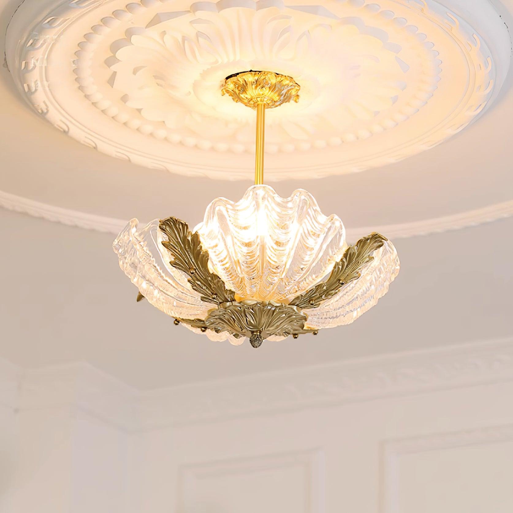 Pendant Lamp Pink Murano Shell with Brass Baroque
