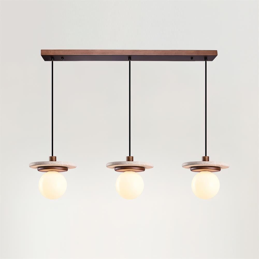 Pendant Lamp Glass Globe Travertine Disc Walnut Wood Natural - Neutralighting
