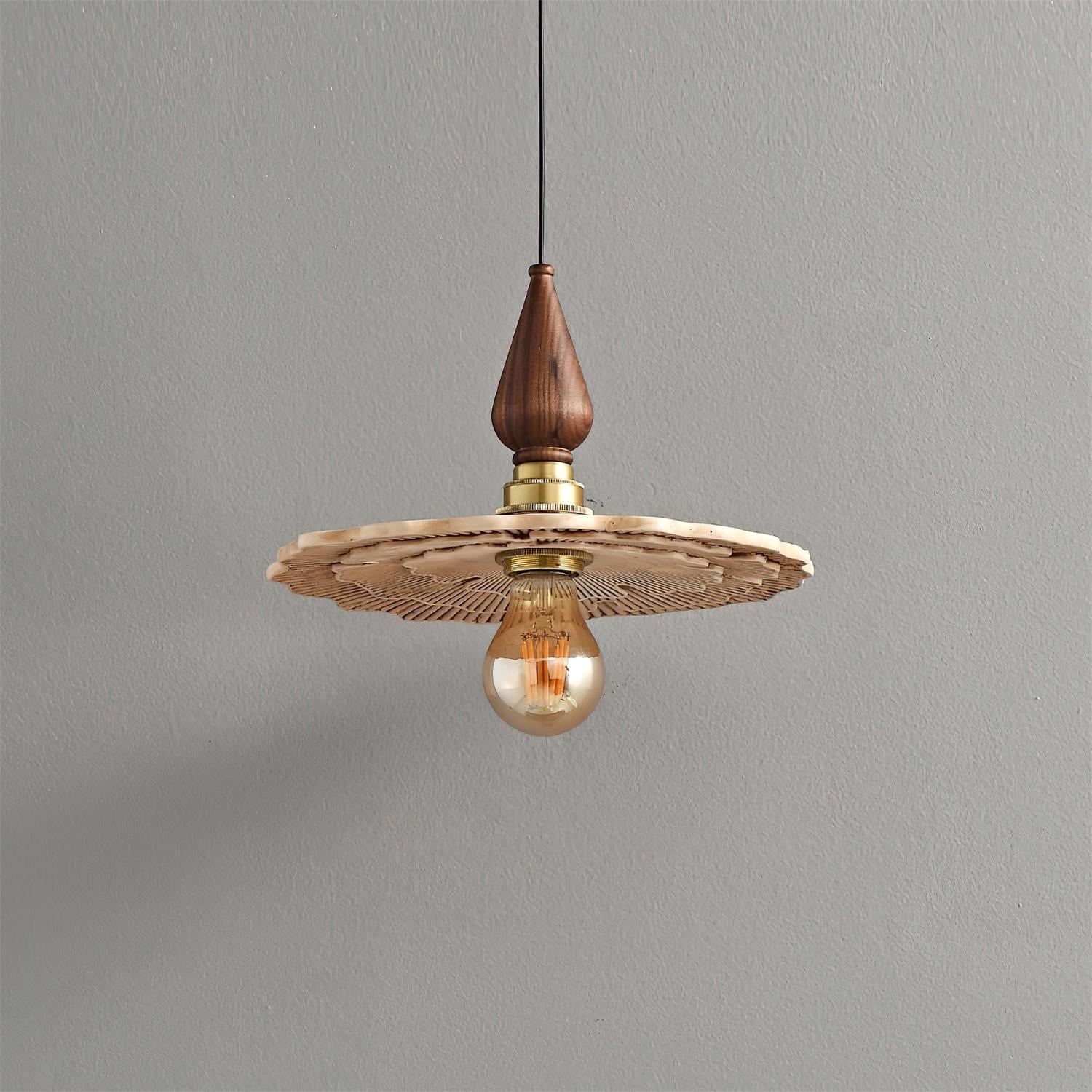 Vintage Mushroom Wooden & Brass Pendant Light - Neutralighting