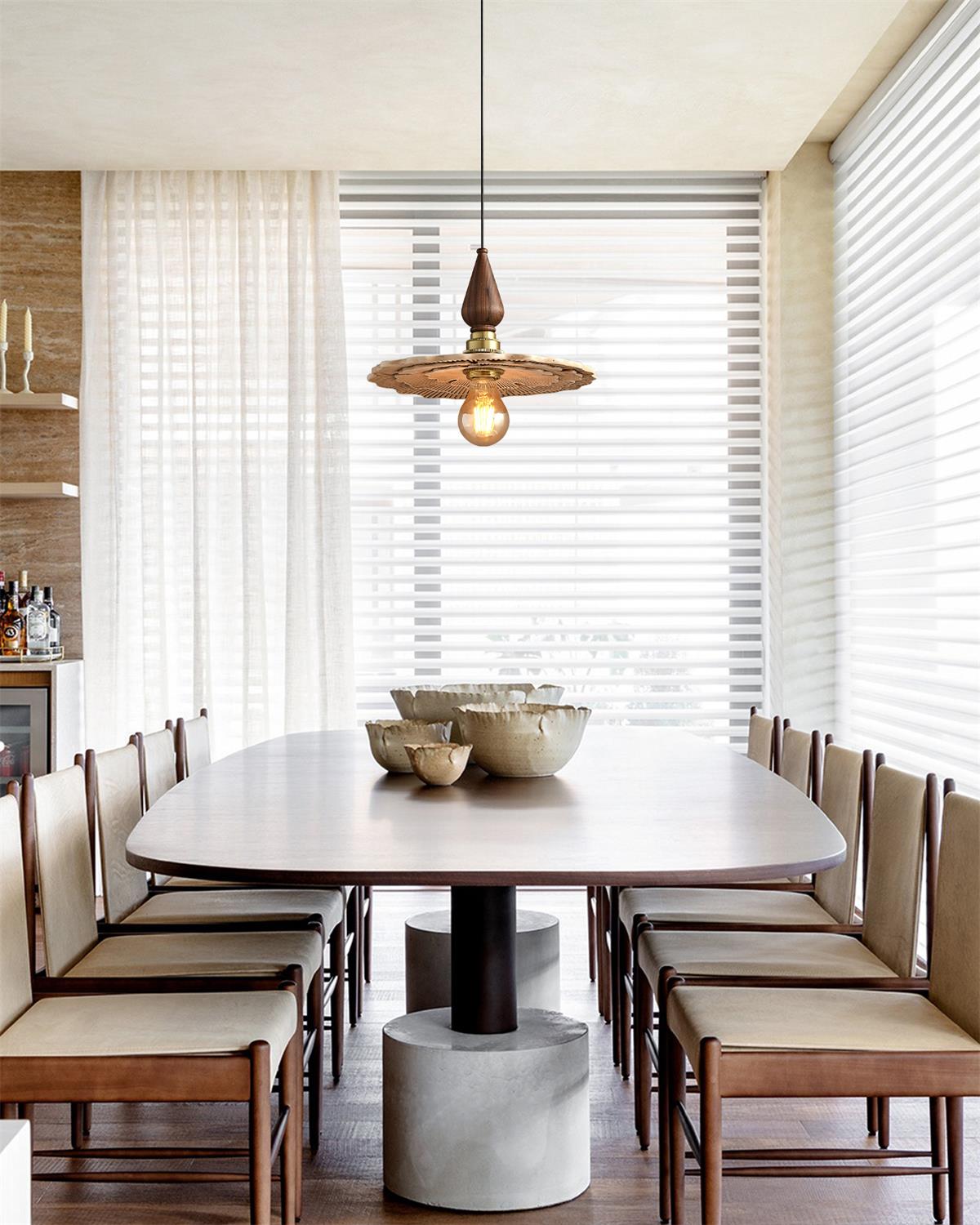 Vintage Mushroom Wooden & Brass Pendant Light - Neutralighting