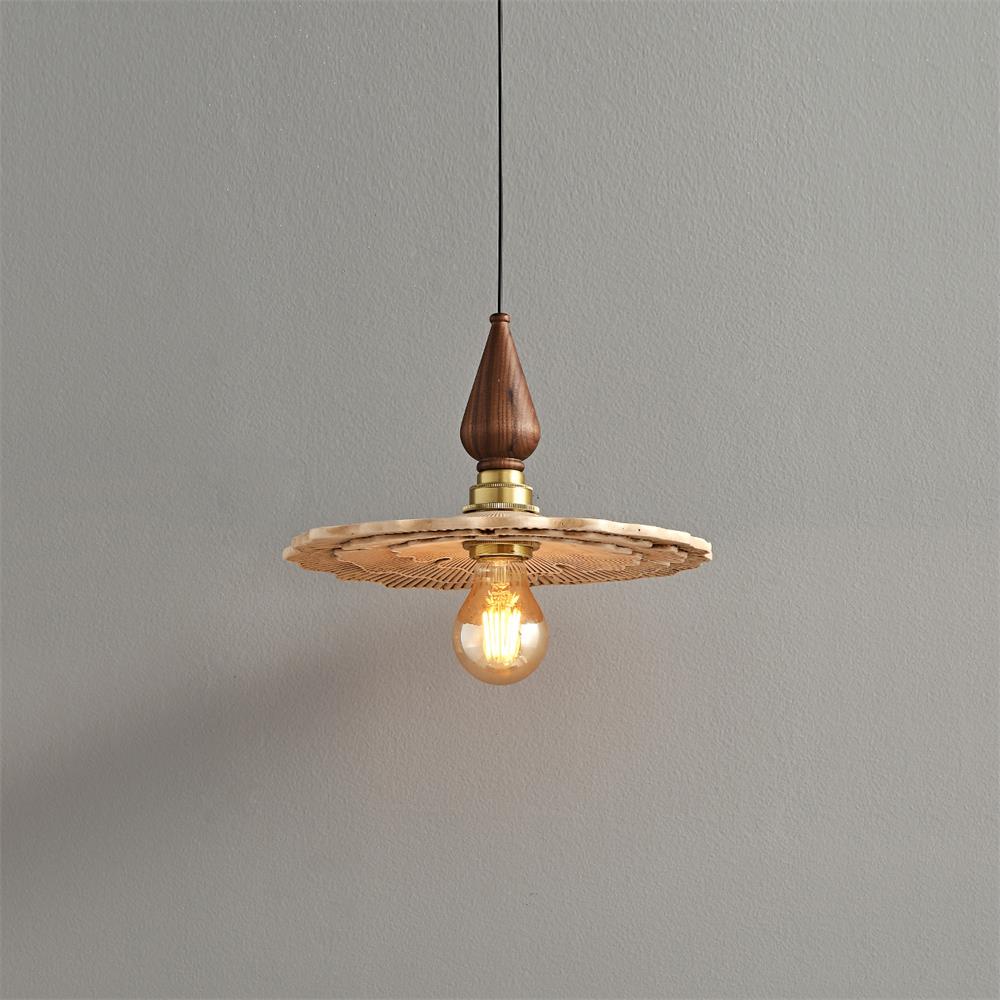 Vintage Mushroom Wooden & Brass Pendant Light - Neutralighting