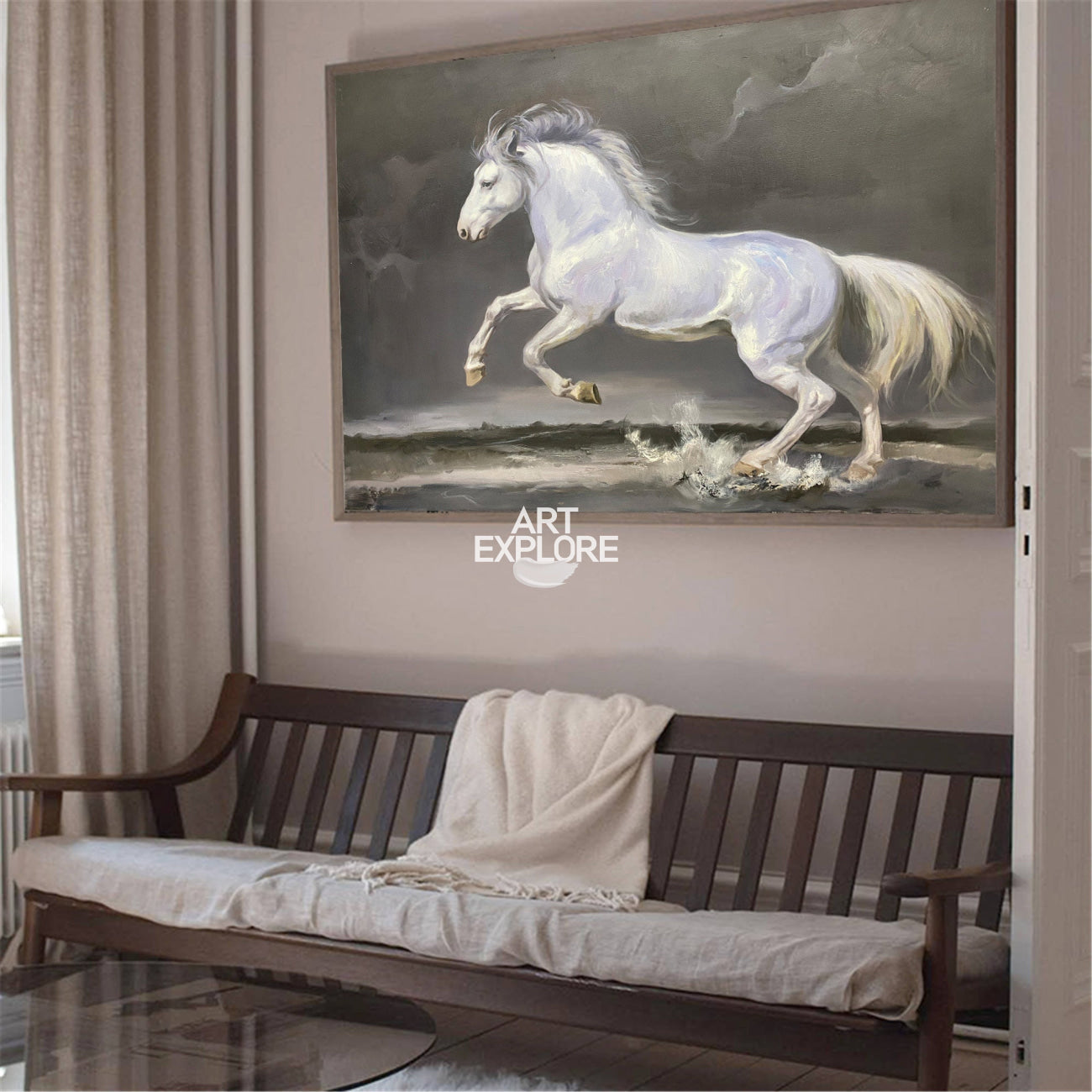 Lucien White Horse Canvas Wall Art