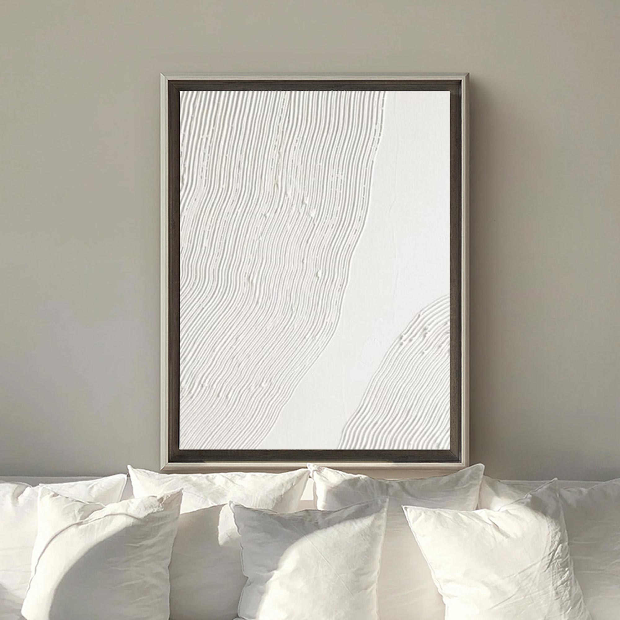 Off‑White Vertical Wavy‑Line Relief‑Textured Framed Artwork