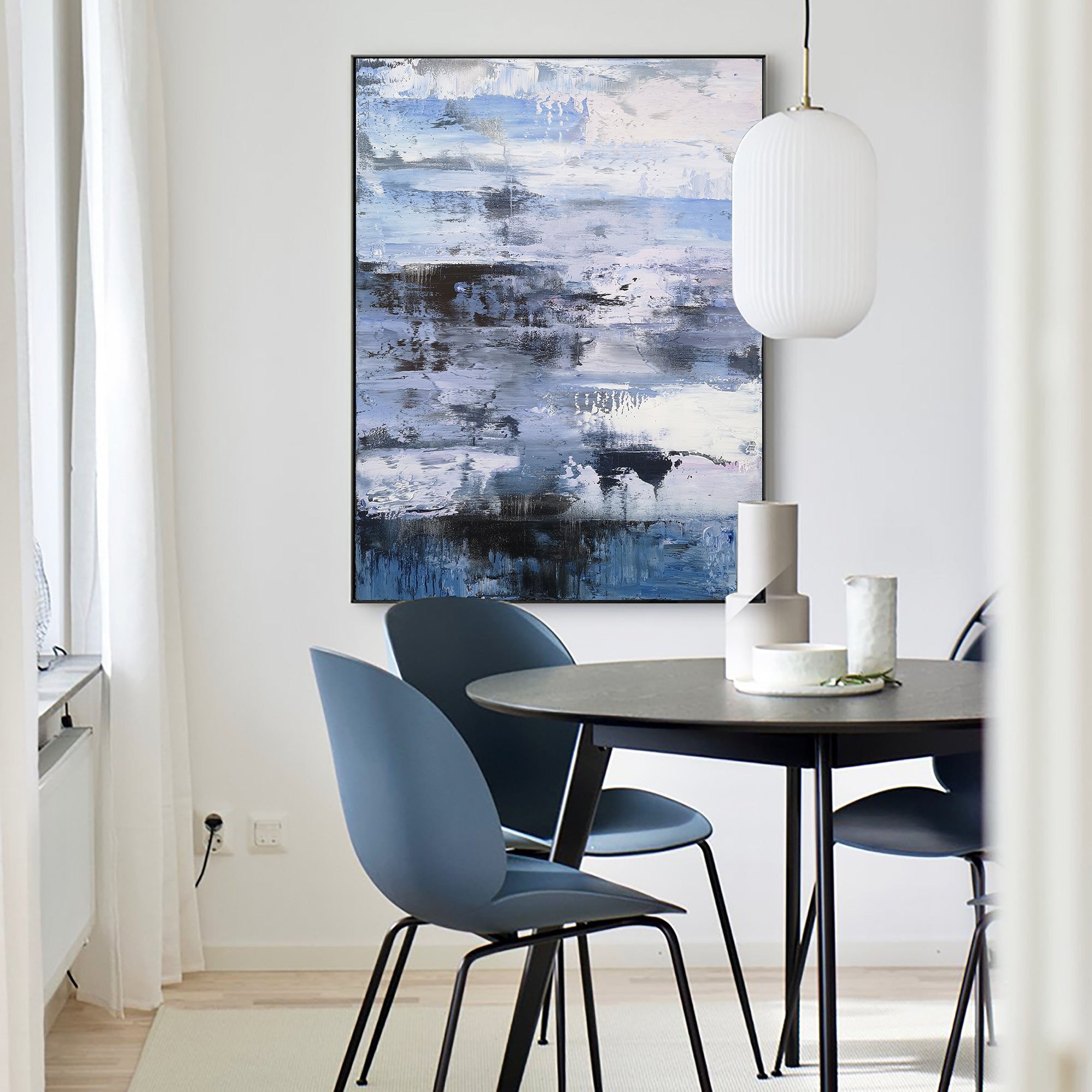 Blue‑Purple‑White Vertical Seascape Blended Impasto‑Textured Artwork