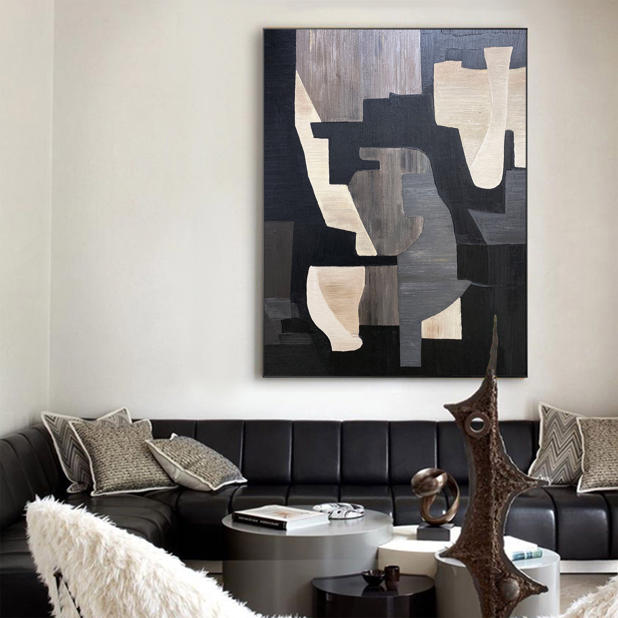 Black And Brown Abstract Painting ABAV280 - Neutralighting