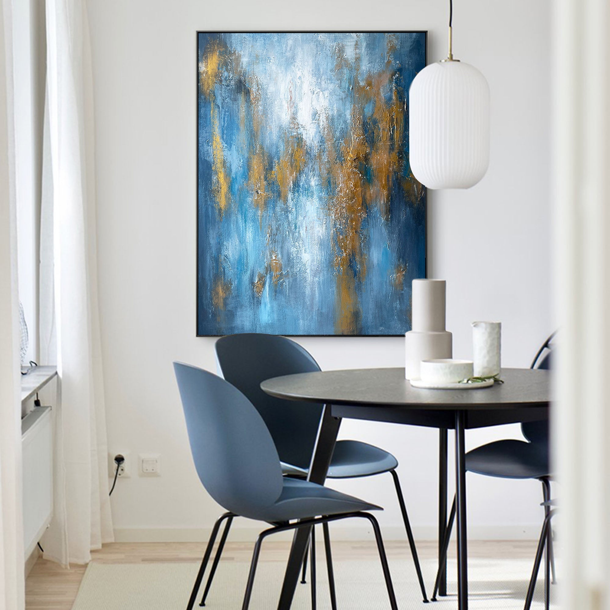 Sapphire‑Gold Palette Thick‑Texture Abstract Wall Piece
