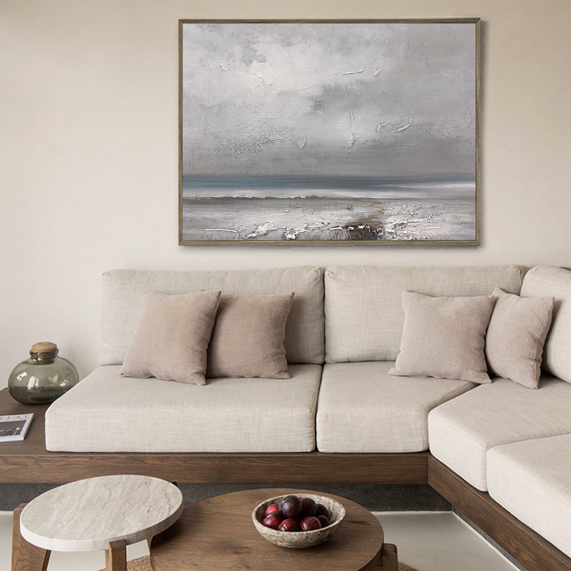 Textured Neutral Coastal Ocean Scene  Wall Art