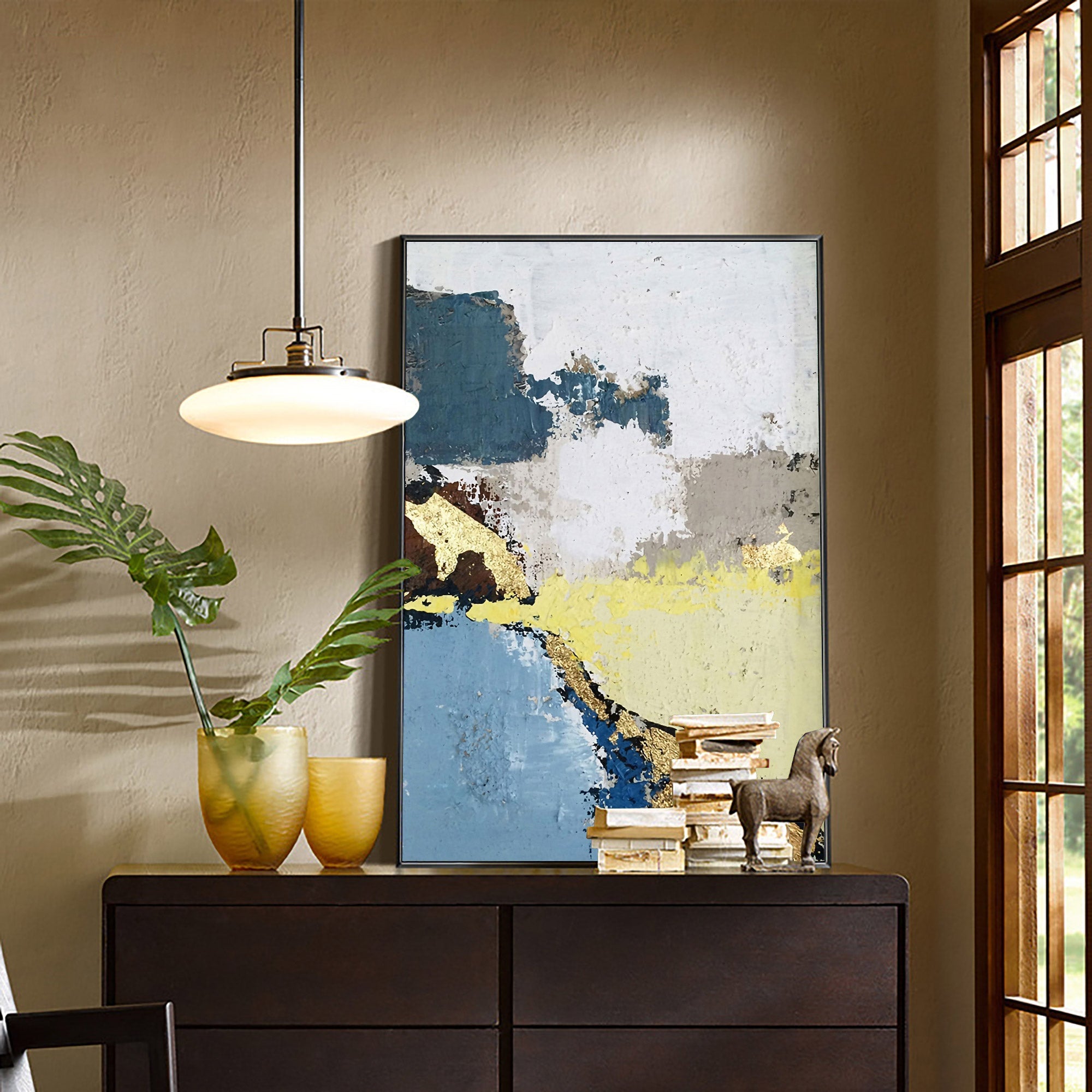 Blue Yellow Geometric Abstract Canvas Wall Art