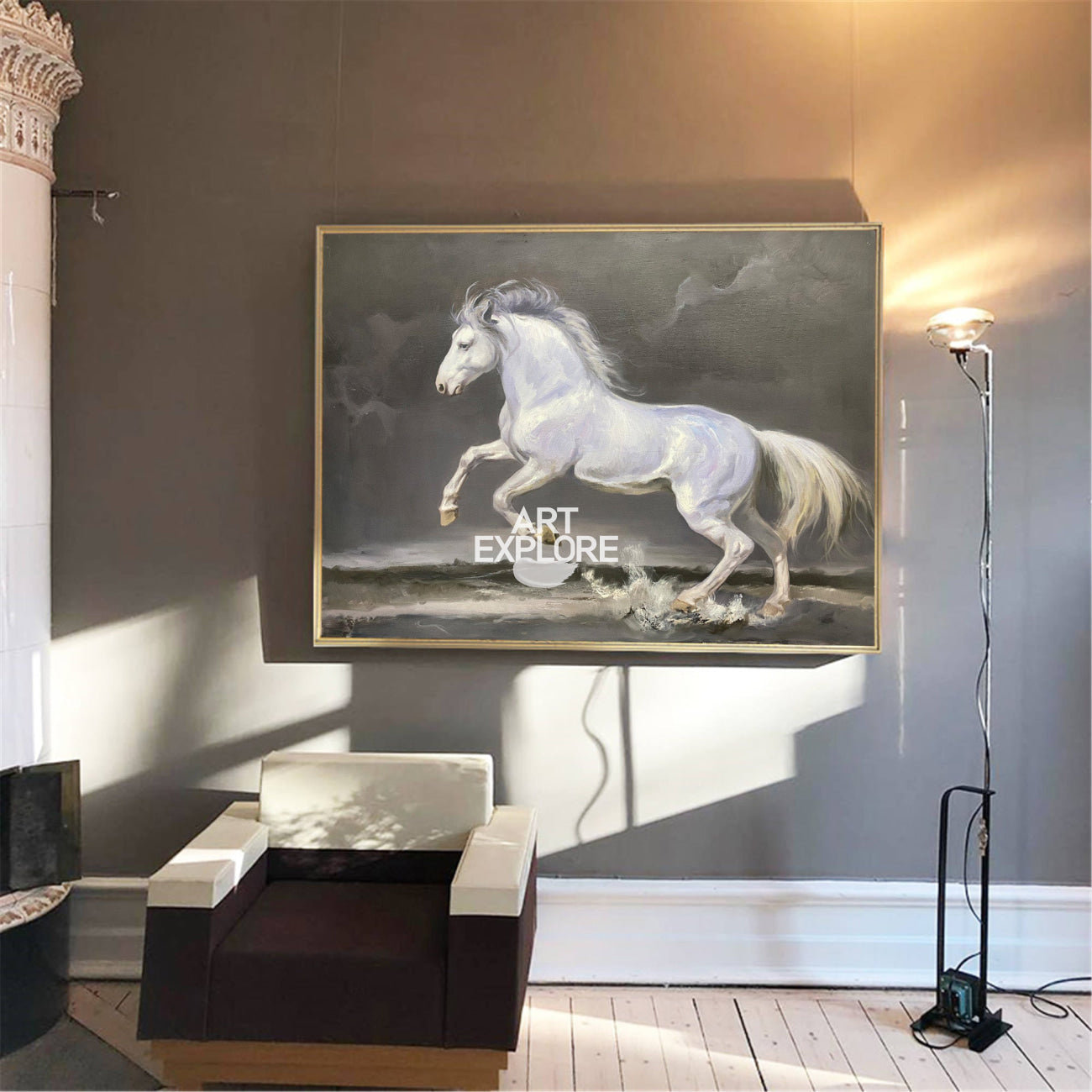 Lucien White Horse Canvas Wall Art