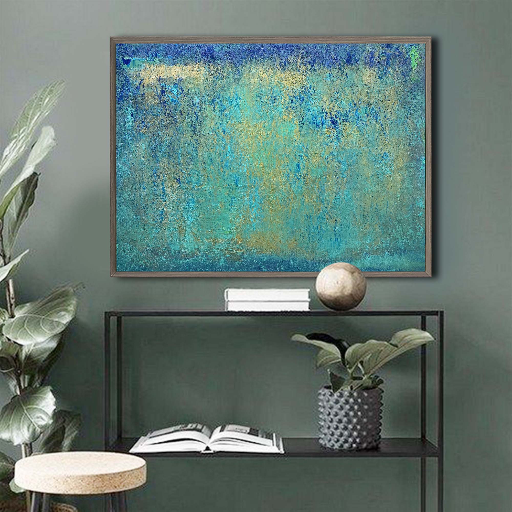 Turquoise Horizon Textured Abstract Unstretched Linen Canvas Wall Art