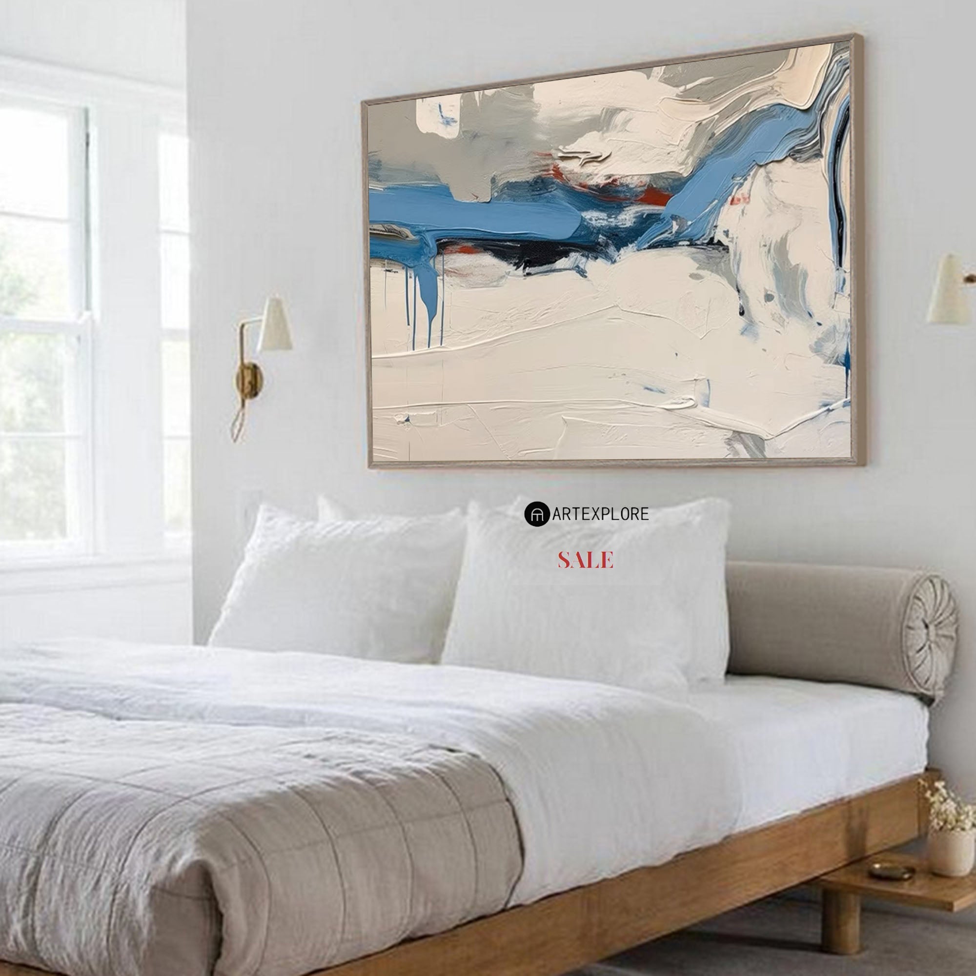 Cool Blue Cream Abstract Vista Canvas Wall Art