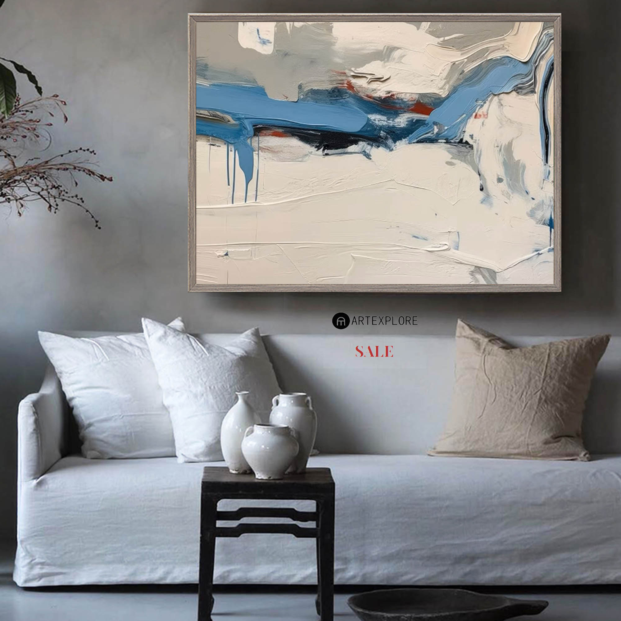Cool Blue Cream Abstract Vista Canvas Wall Art