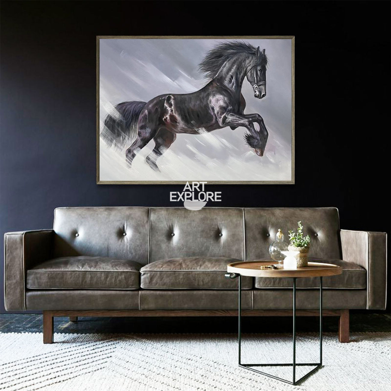 Dynamic Galloping Equine Animal Unstretched Linen Canvas Wall Art