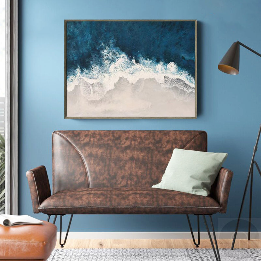 Teal‑White Horizontal Sea‑Wave Raised‑Textured Artwork