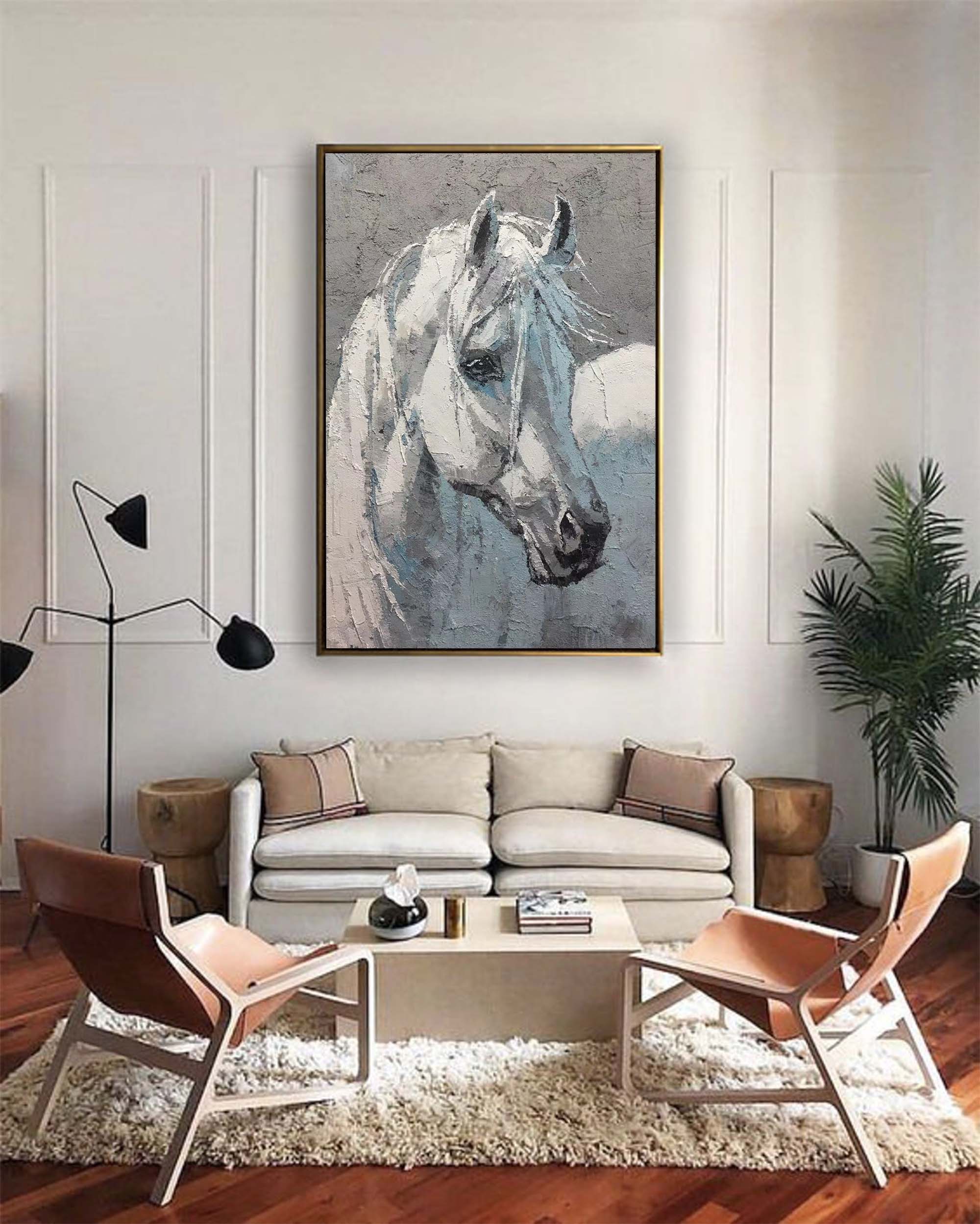 Textured Equine Portrait Animal Unstretched Linen Canvas Wall Art