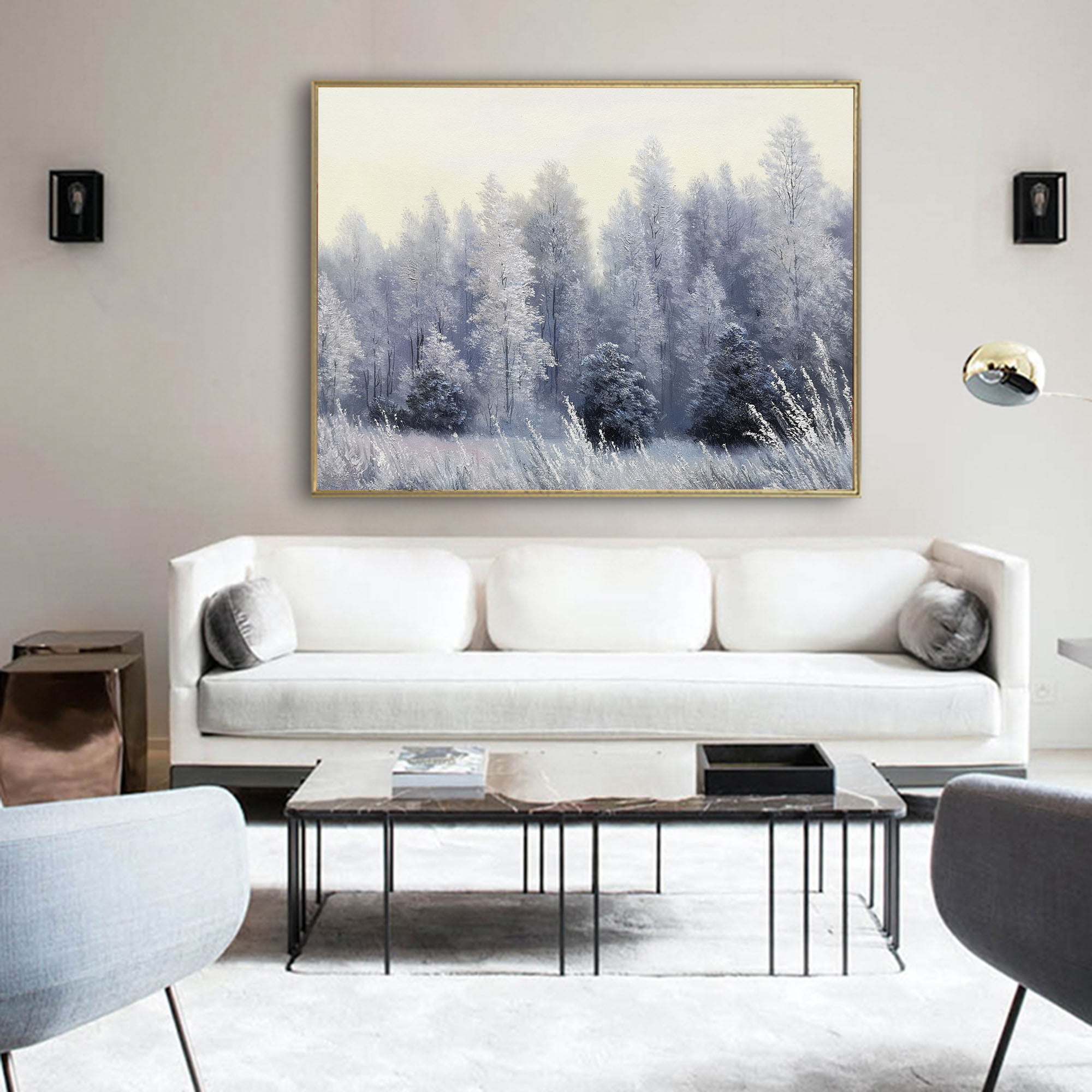 Misty Winter Forest Landscape Canvas Wall Art