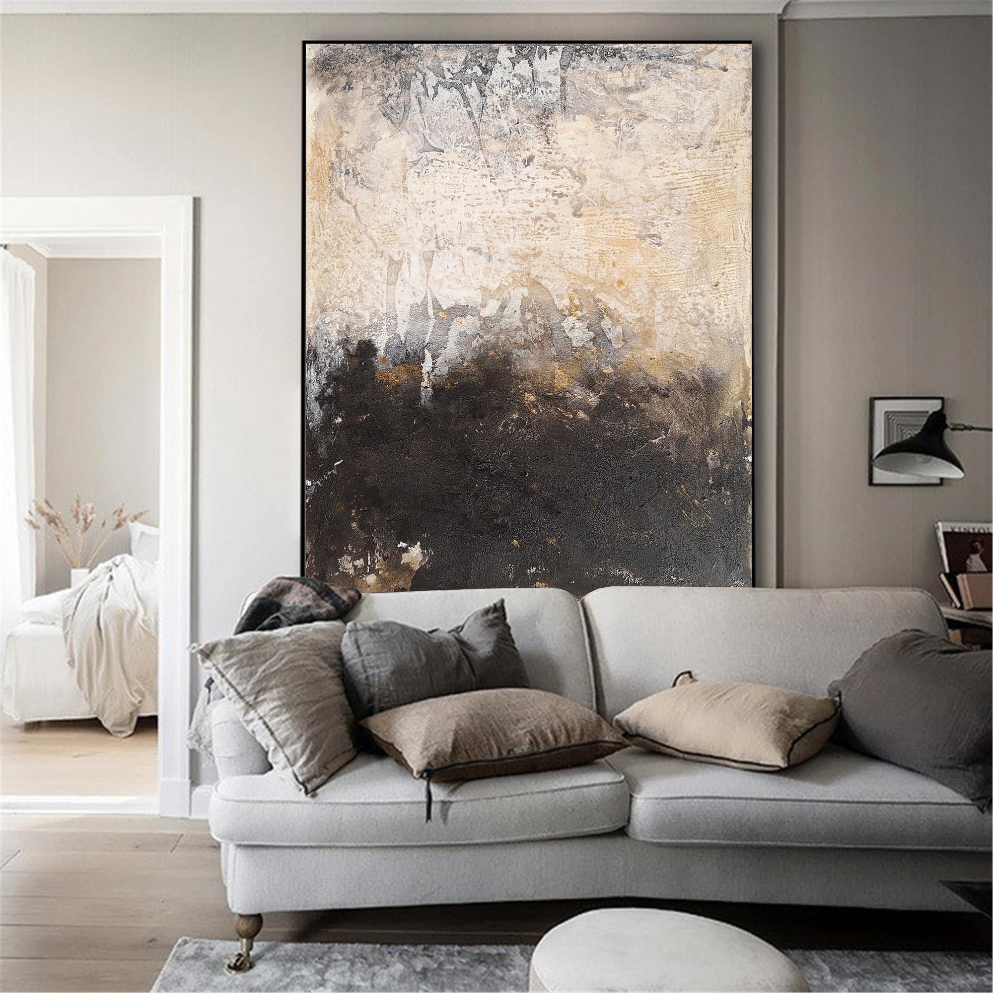 Beige‑Black Vertical Two‑Tone Earth‑Impasto Textured Artwork