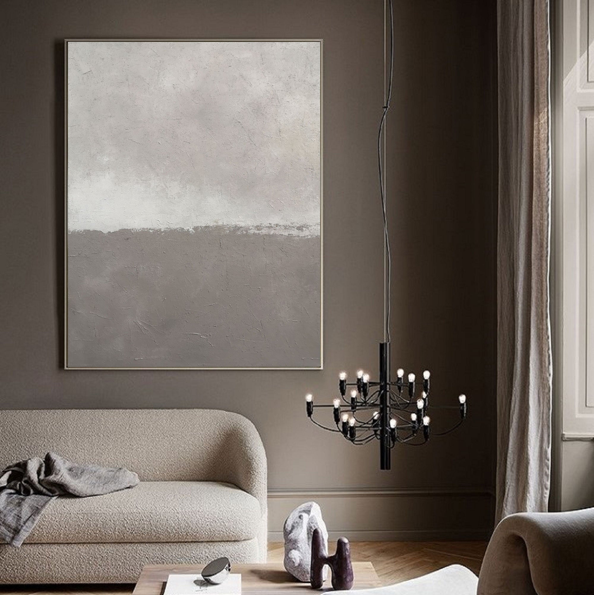 Taupe‑Greige Vertical Two‑Tone Plaster‑Textured Minimalist Artwork
