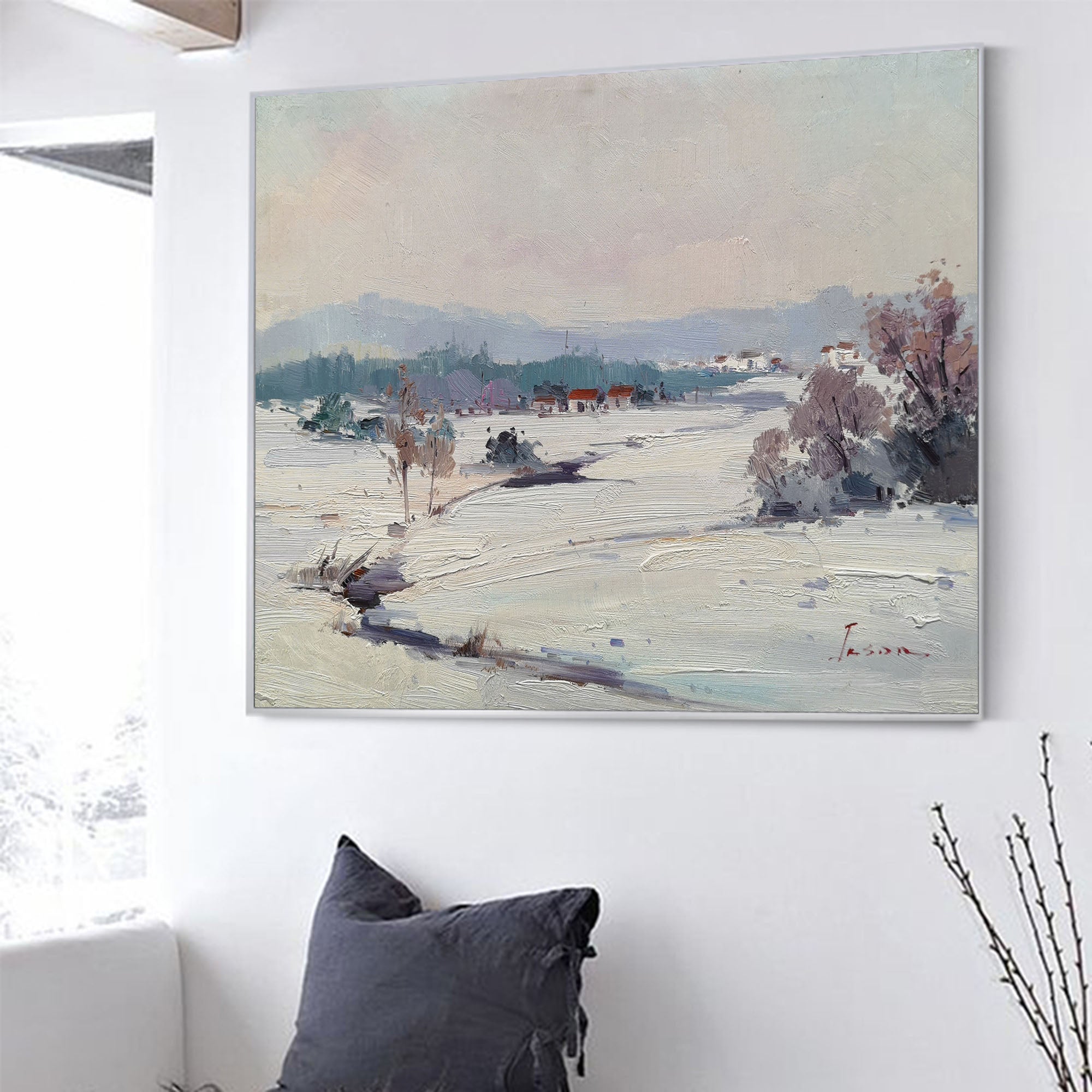 Serene Winter Countryside Landscape Canvas Wall Art