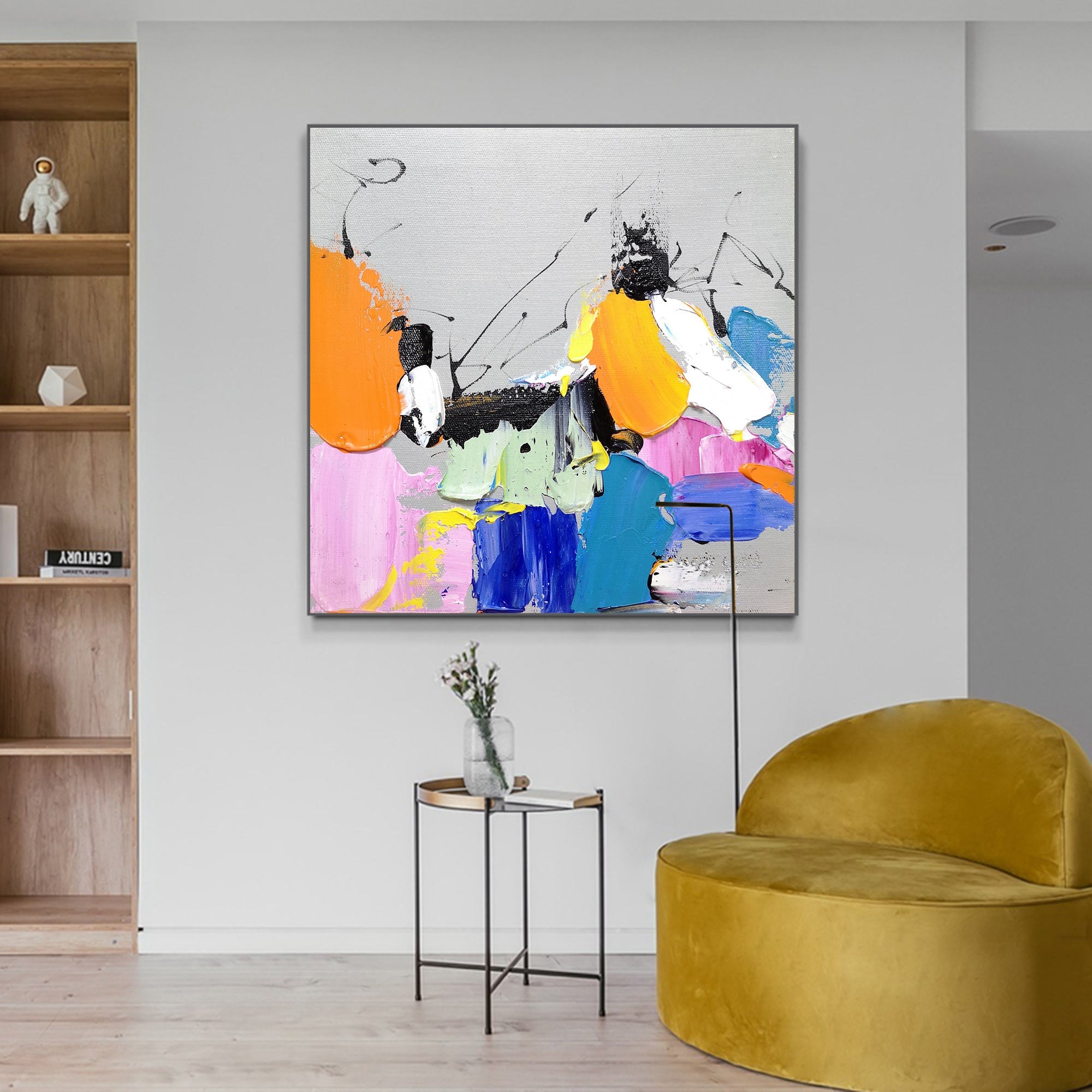 Multi‑Vivid‑Hue Square Bold‑Splash Impasto Textured Artwork
