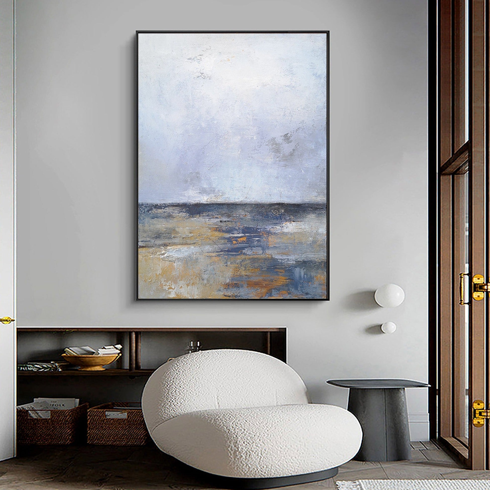 Seascape Blue Grey White Coastal Abstract Painting